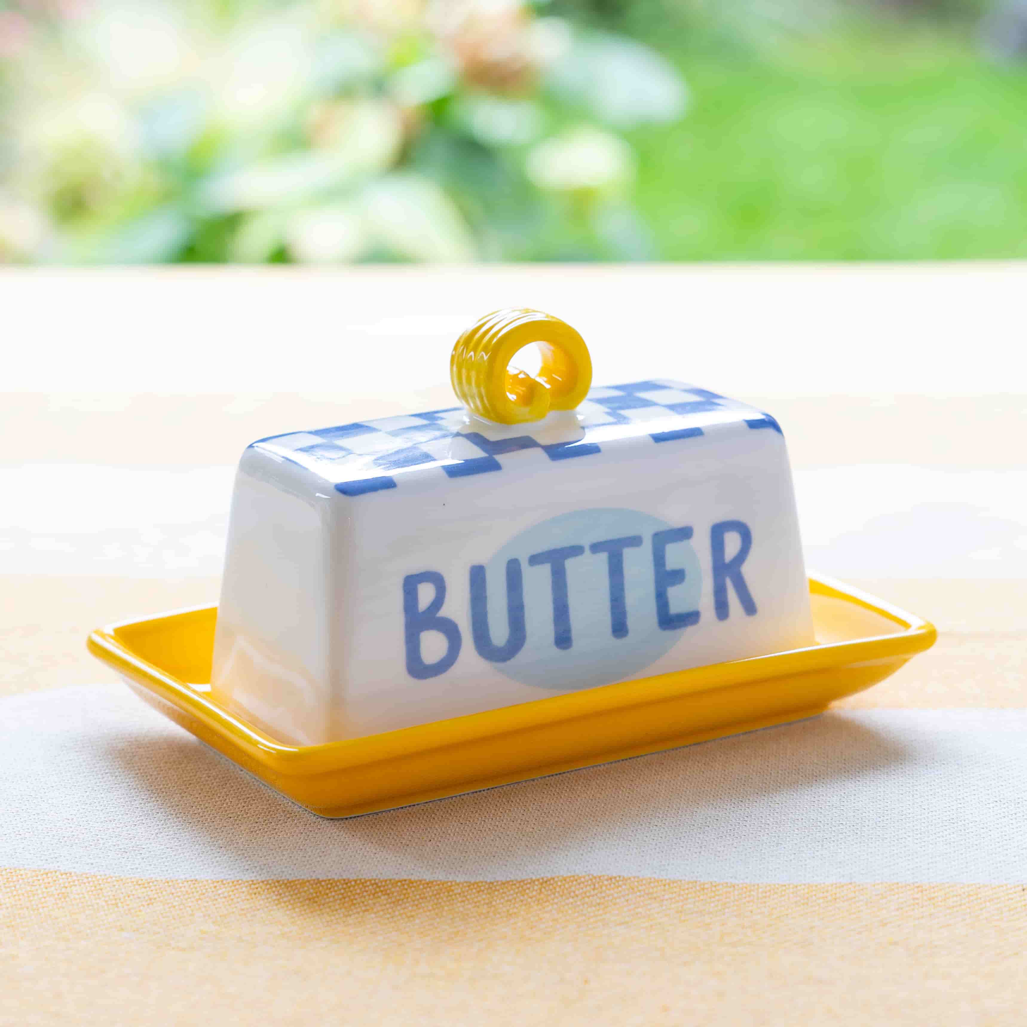Blue Checkered Small Butter Dish - Image 3