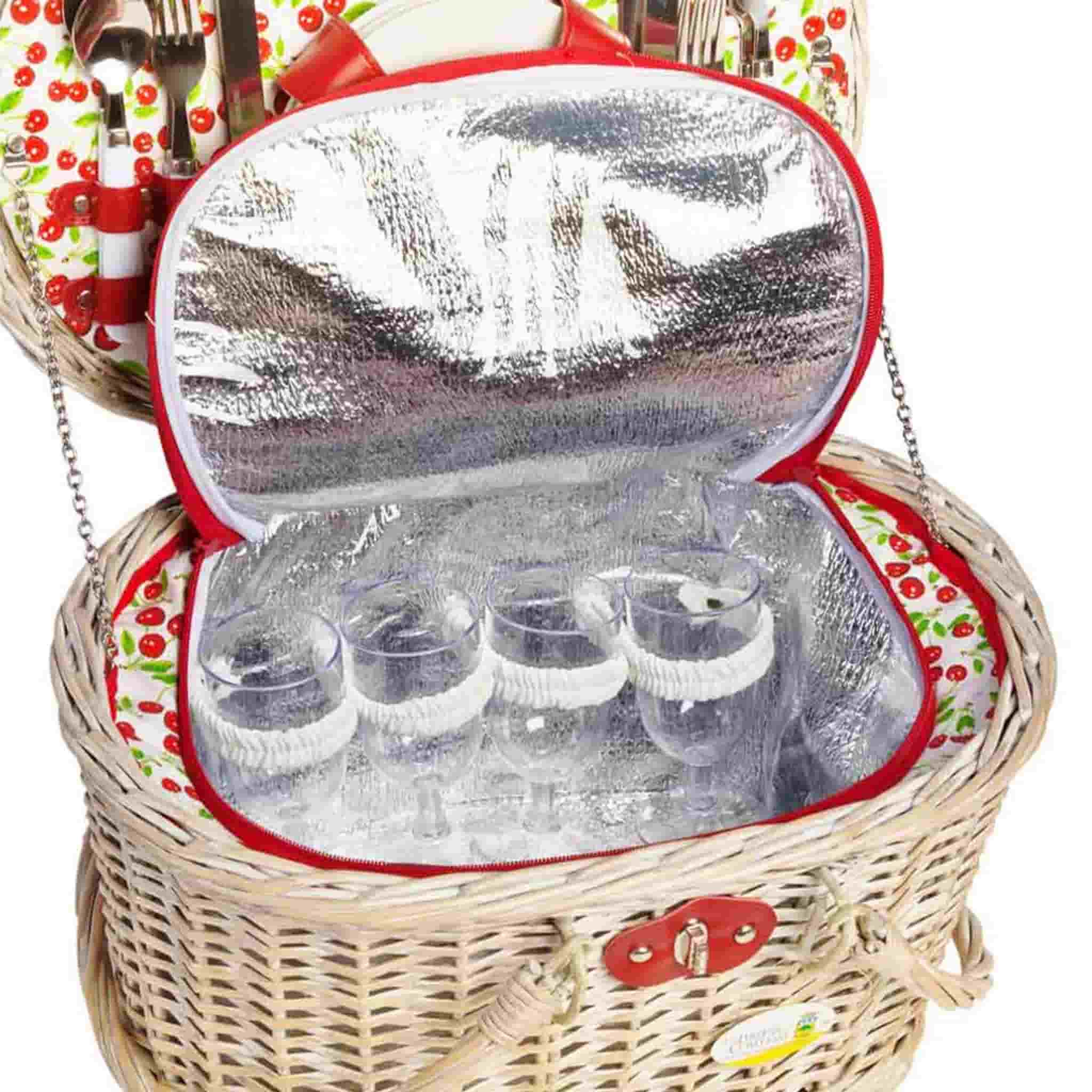 Cheverny Cherry Print Picnic Basket, 4 Person - Image 3