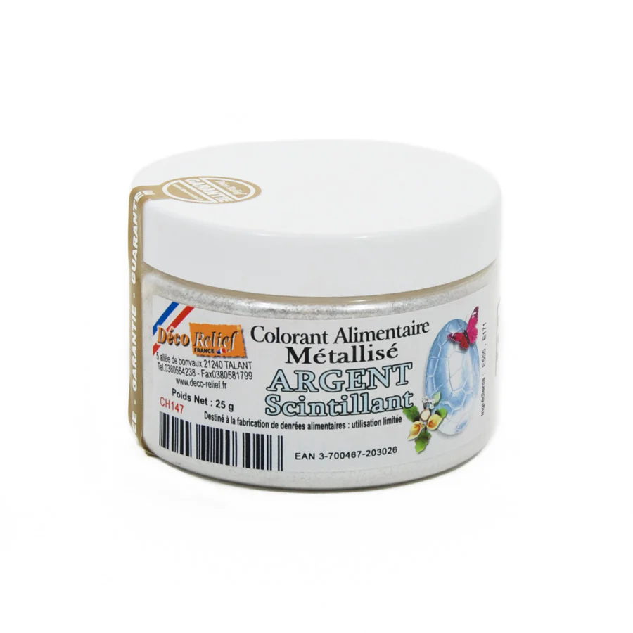 Deco Relief Edible Metallic Sparkling Silver Powder Food Colour, 25g