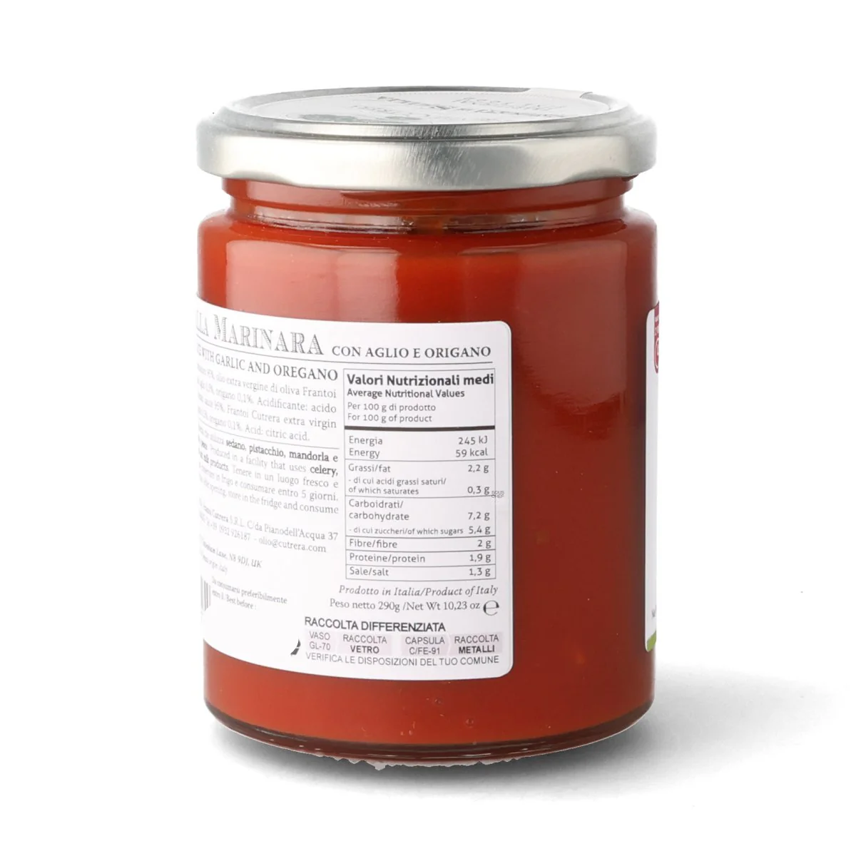 Frantoi Cutrera Marinara Tomato Sauce with Garlic & Oregano, 290g - Image 4
