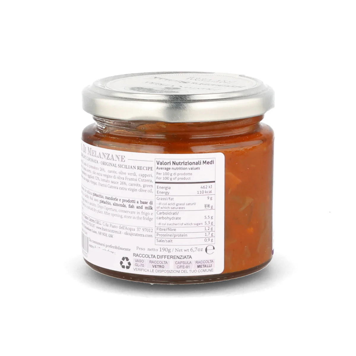Frantoi Cutrera Sicilian Eggplant Caponata, 190g - Image 3