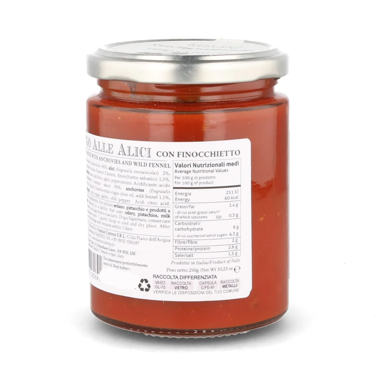 Frantoi Cutrera Tomato Sauce with Anchovies & Wild Fennel, 290g - Image 6