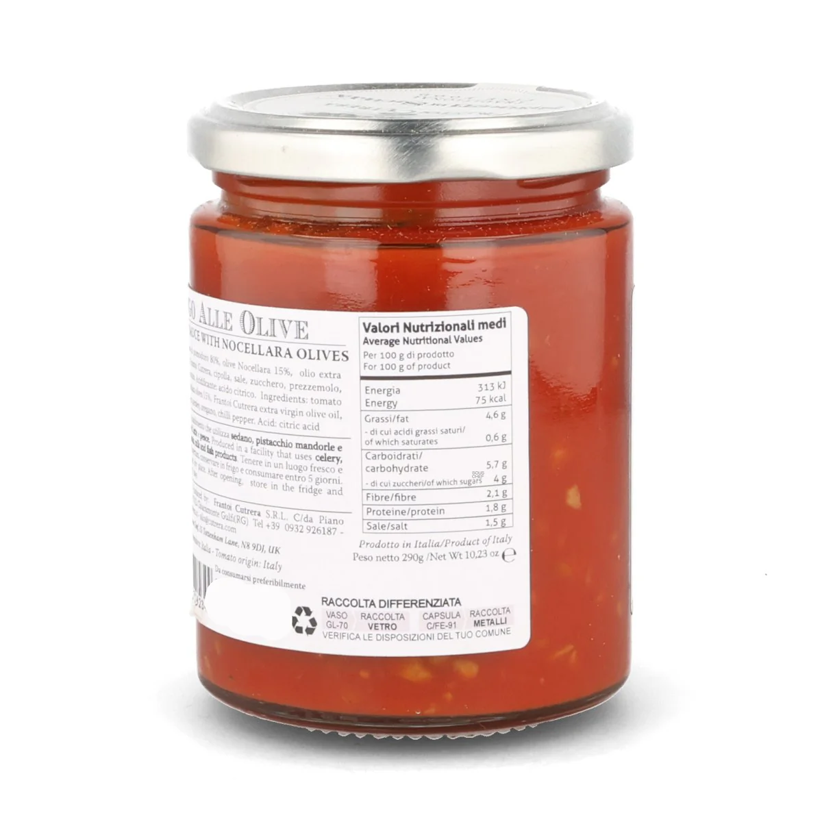 Frantoi Cutrera Tomato Sauce with Nocellara Olives, 290g - Image 3