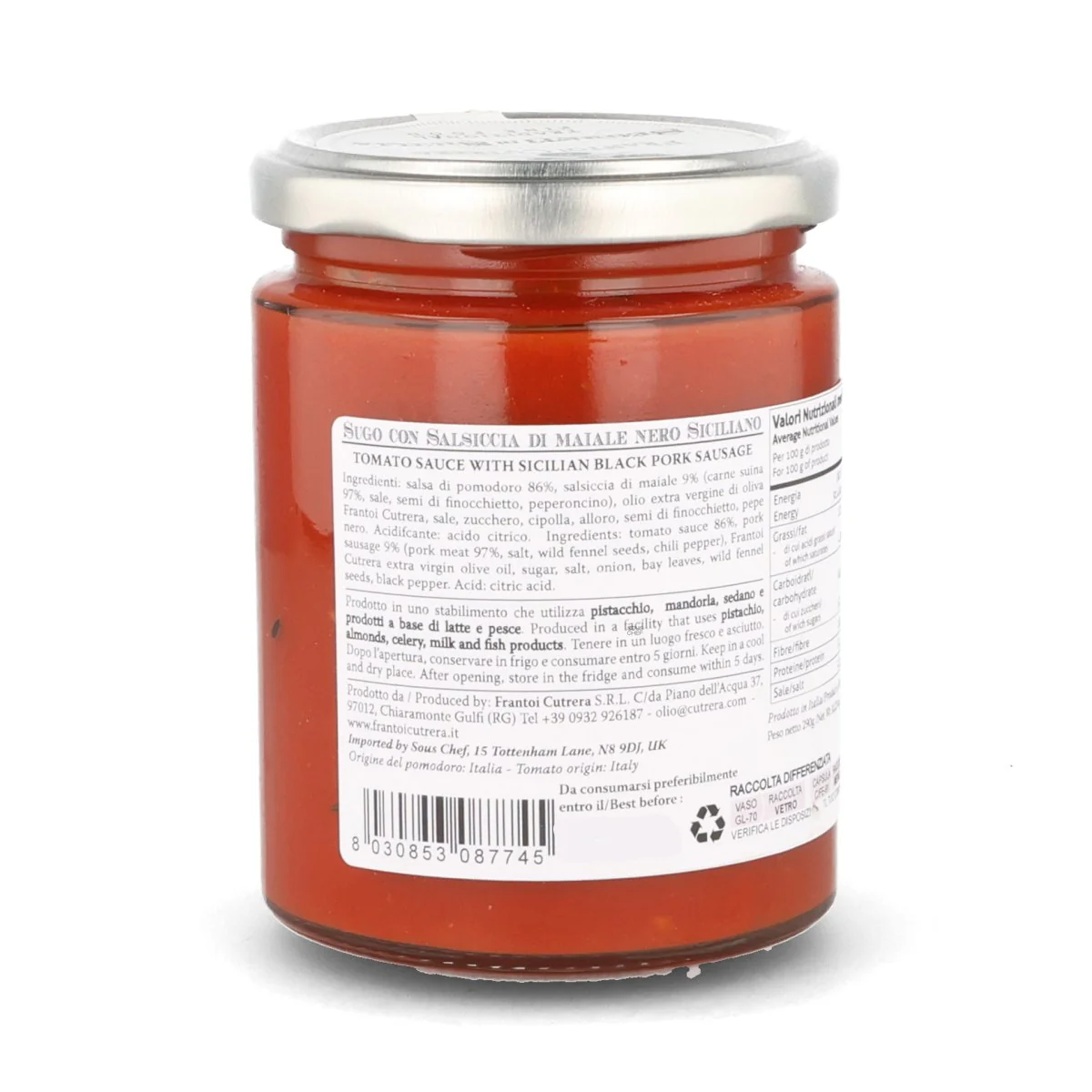 Frantoi Cutrera Tomato Sauce with Sicilian Black Pork Sausage, 290g - Image 4