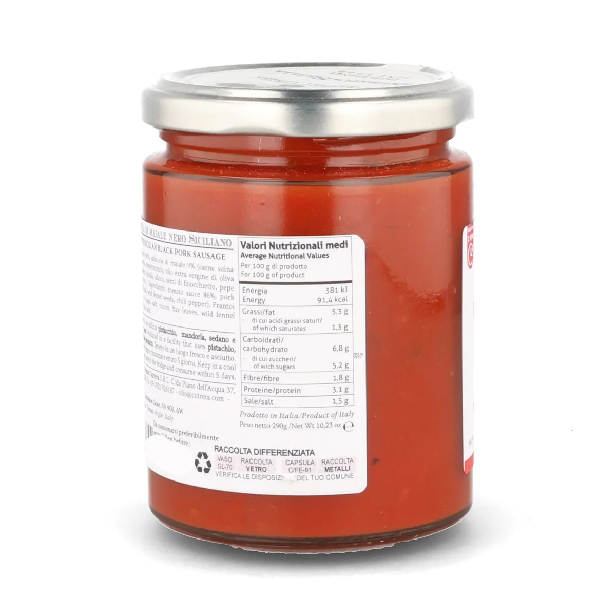 Frantoi Cutrera Tomato Sauce with Sicilian Black Pork Sausage, 290g - Image 5