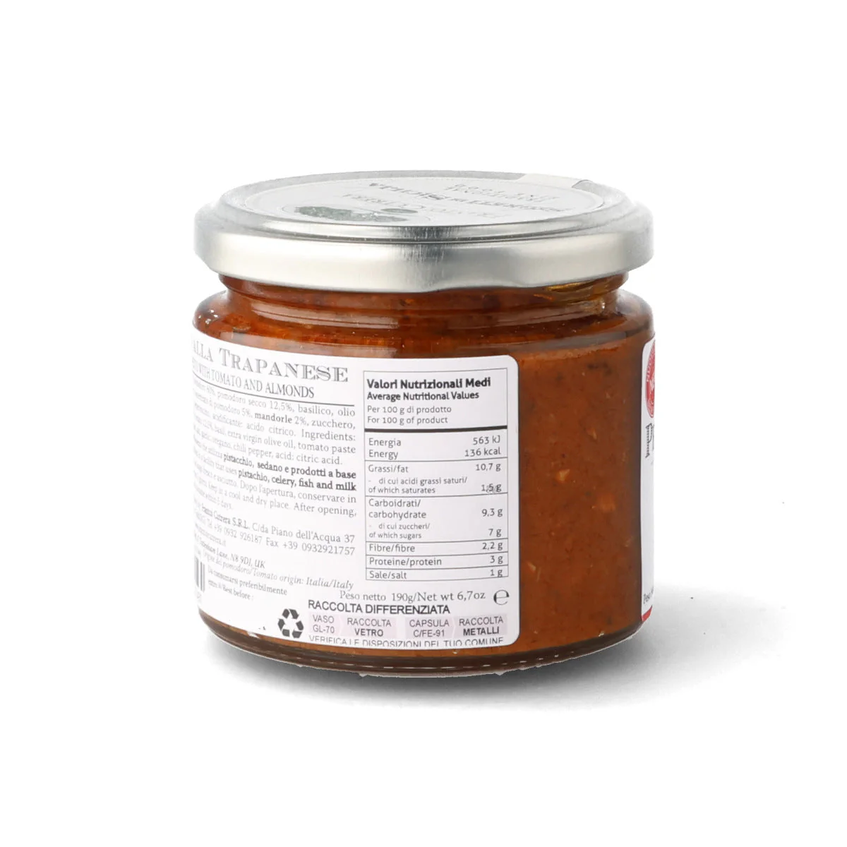 Frantoi Cutrera Trapanese Sicilian Red Pesto with Tomato & Sicilian Almonds, 190g - Image 3