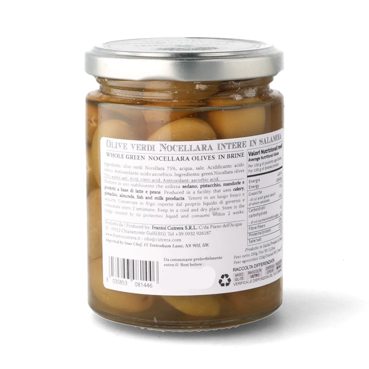Frantoi Cutrera Whole Green Nocellara Olives in Brine, 290g - Image 2