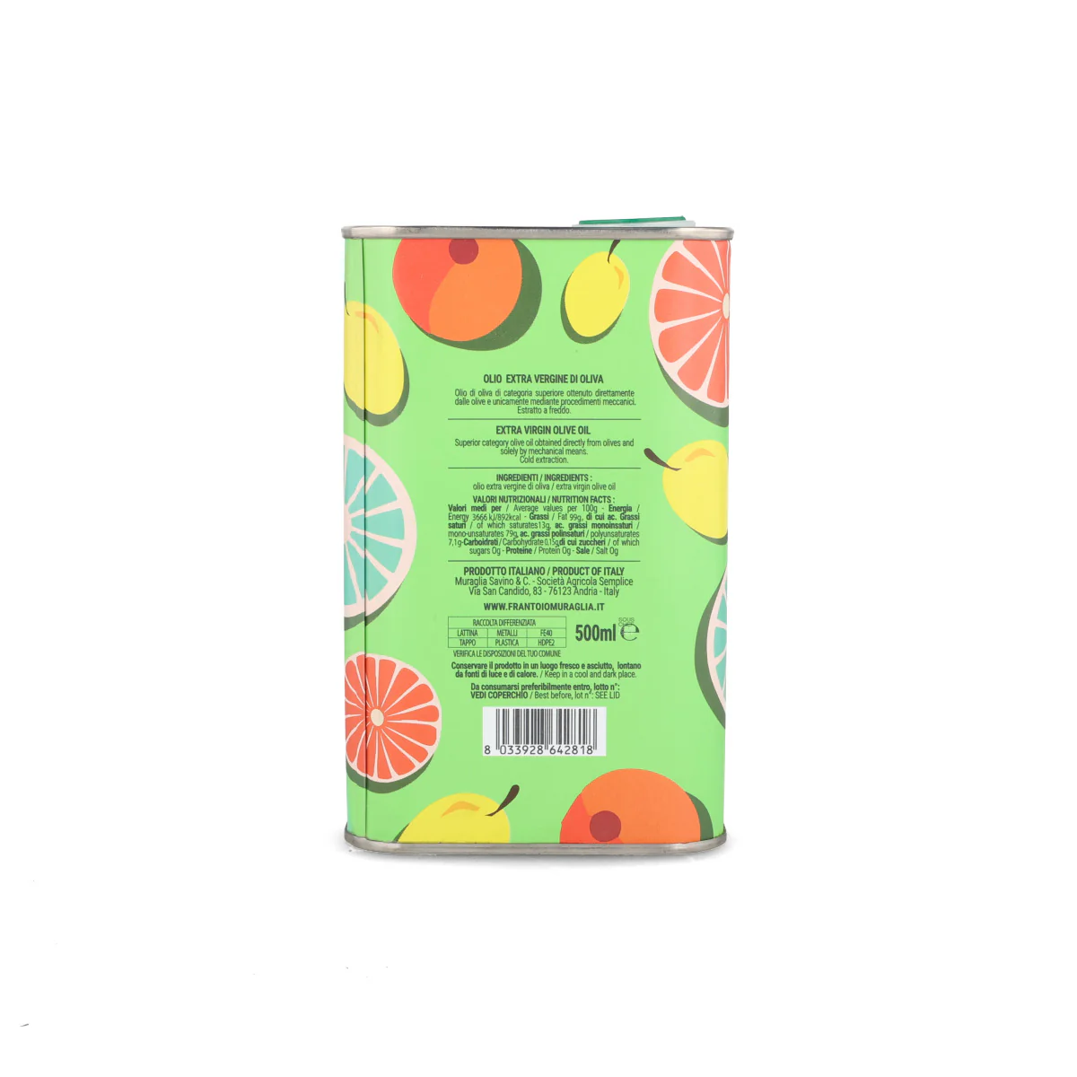 Frantoio Muraglia Intense Fruity Extra Virgin Olive Oil in Mediterranean Fruits Tin, 500ml - Image 2