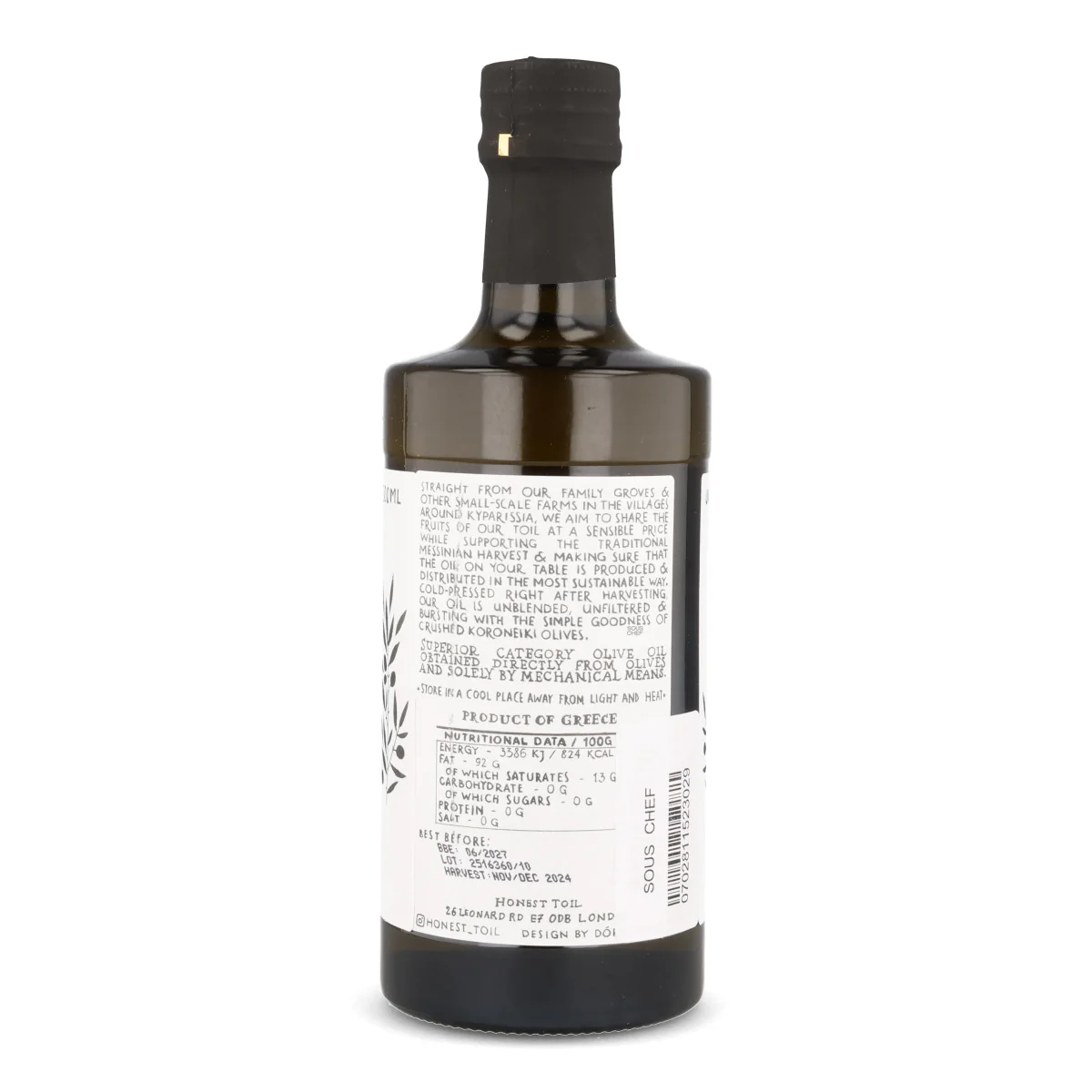 Honest Toil Extra Virgin Greek Olive Oil in Dark Bottle, 500ml - Image 2