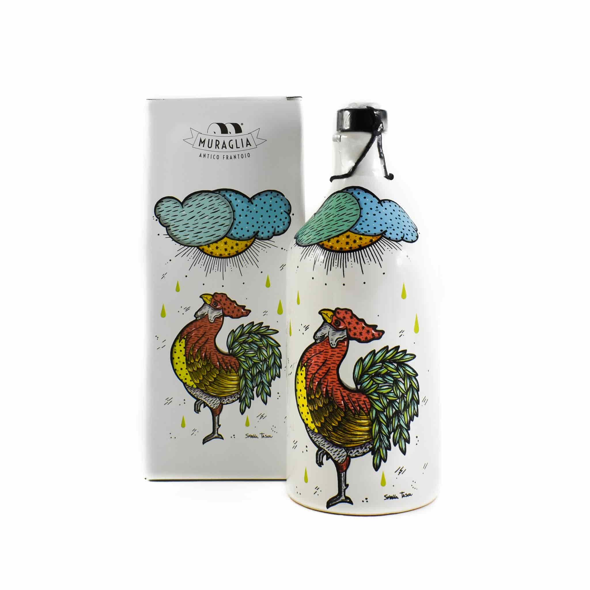 Frantoio Muraglia Intense Fruity Extra Virgin Olive Oil in Rooster Terracotta Bottle, 500ml