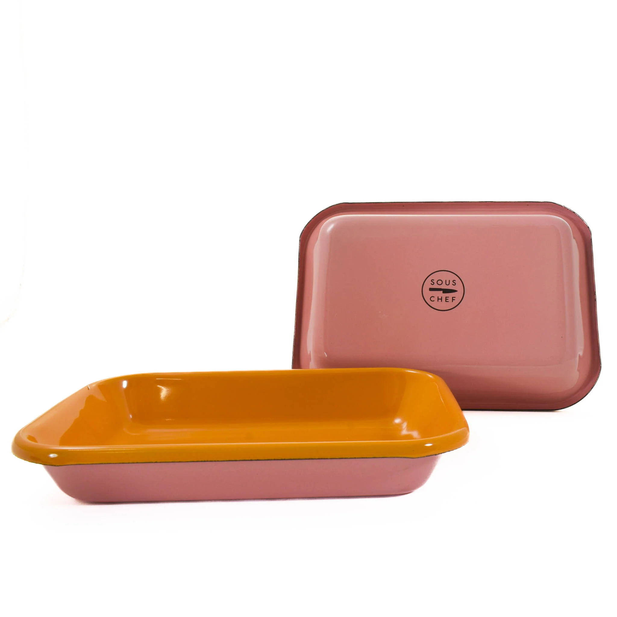 Kapka x Sous Chef Colourblock Enamel Roasting Dish, 21cm, Pink & Yellow - Image 4