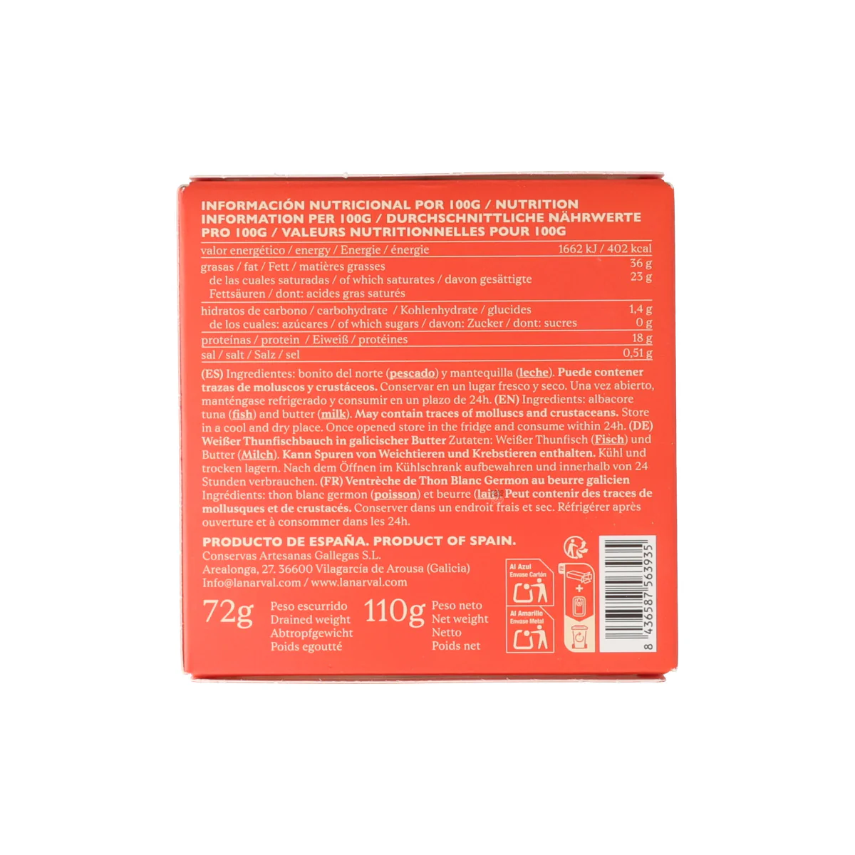 La Narval Premium Cantabrian White Tuna Belly in Galician Butter, 120g - Image 3