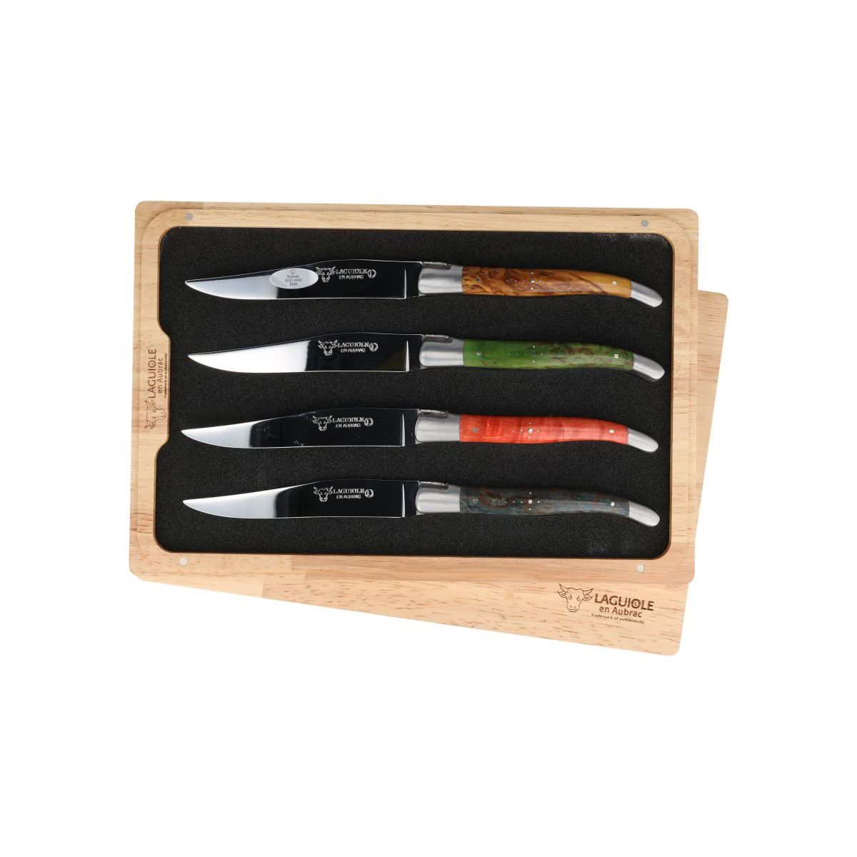 Laguiole en Aubrac Set of 4 Steak Knives, Coloured Birch - Image 2