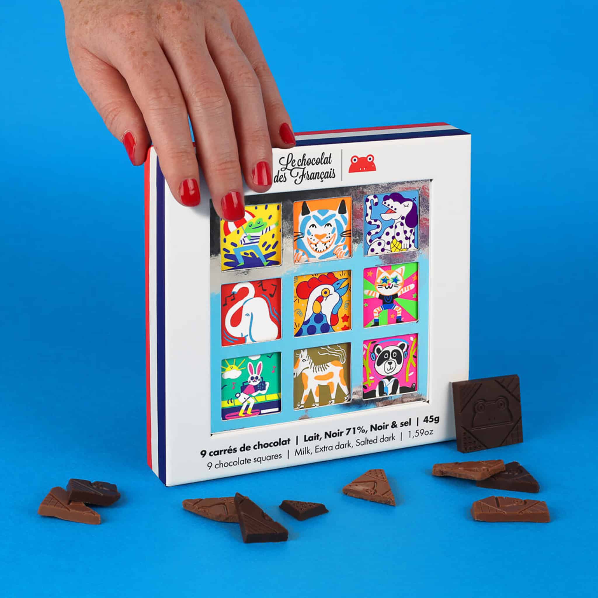 Le Chocolat des Francais 9 Piece Animal Design Organic Chocolate Squares, 45g - Image 2
