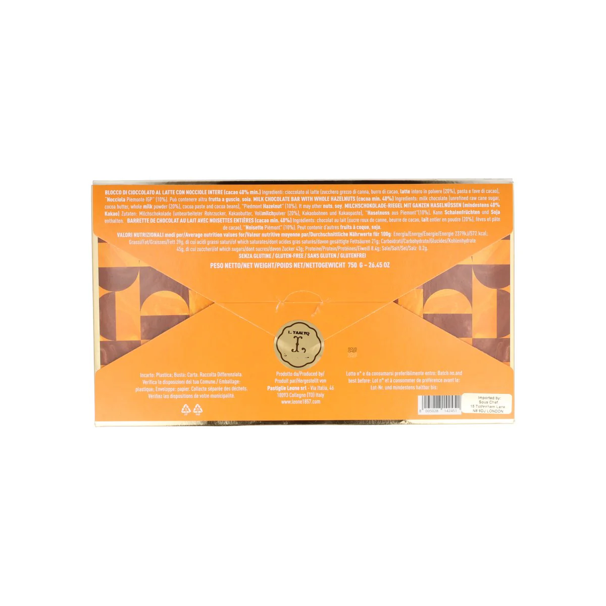Leone Milk Chocolate Block with Hazelnuts, 750g - Image 2