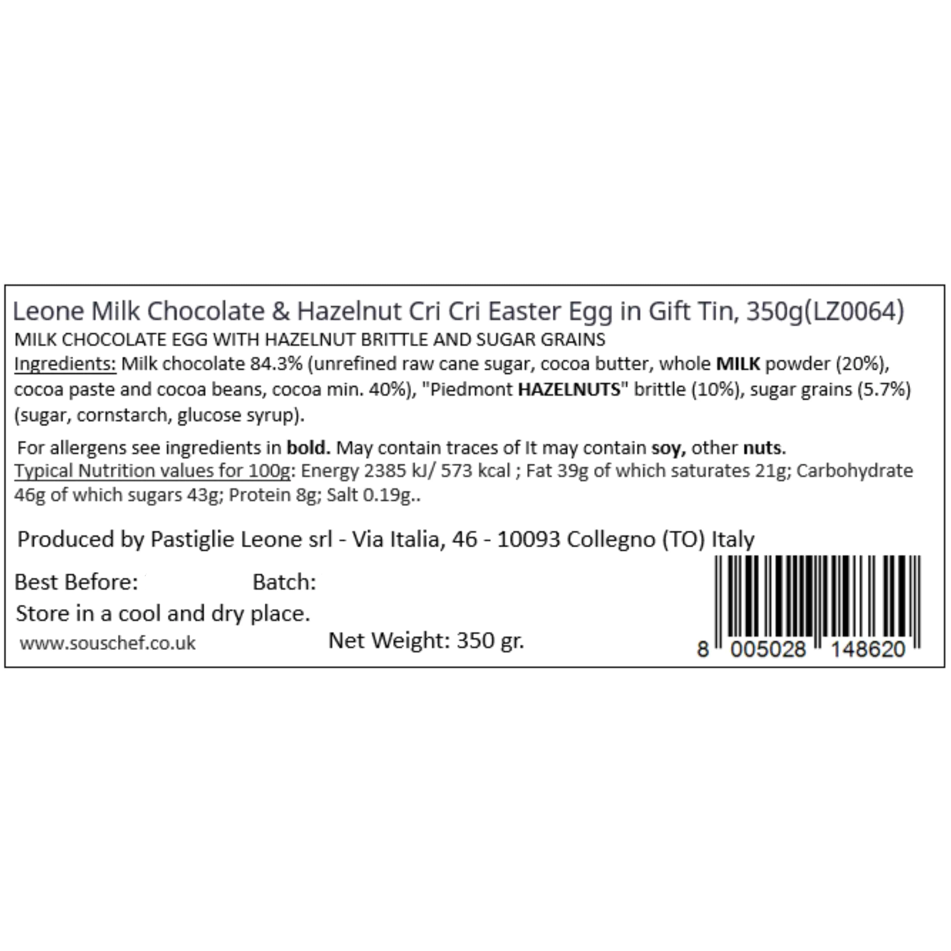 Leone Milk Chocolate & Hazelnut Cri Cri Easter Egg in Gift Tin, 350g - Image 3