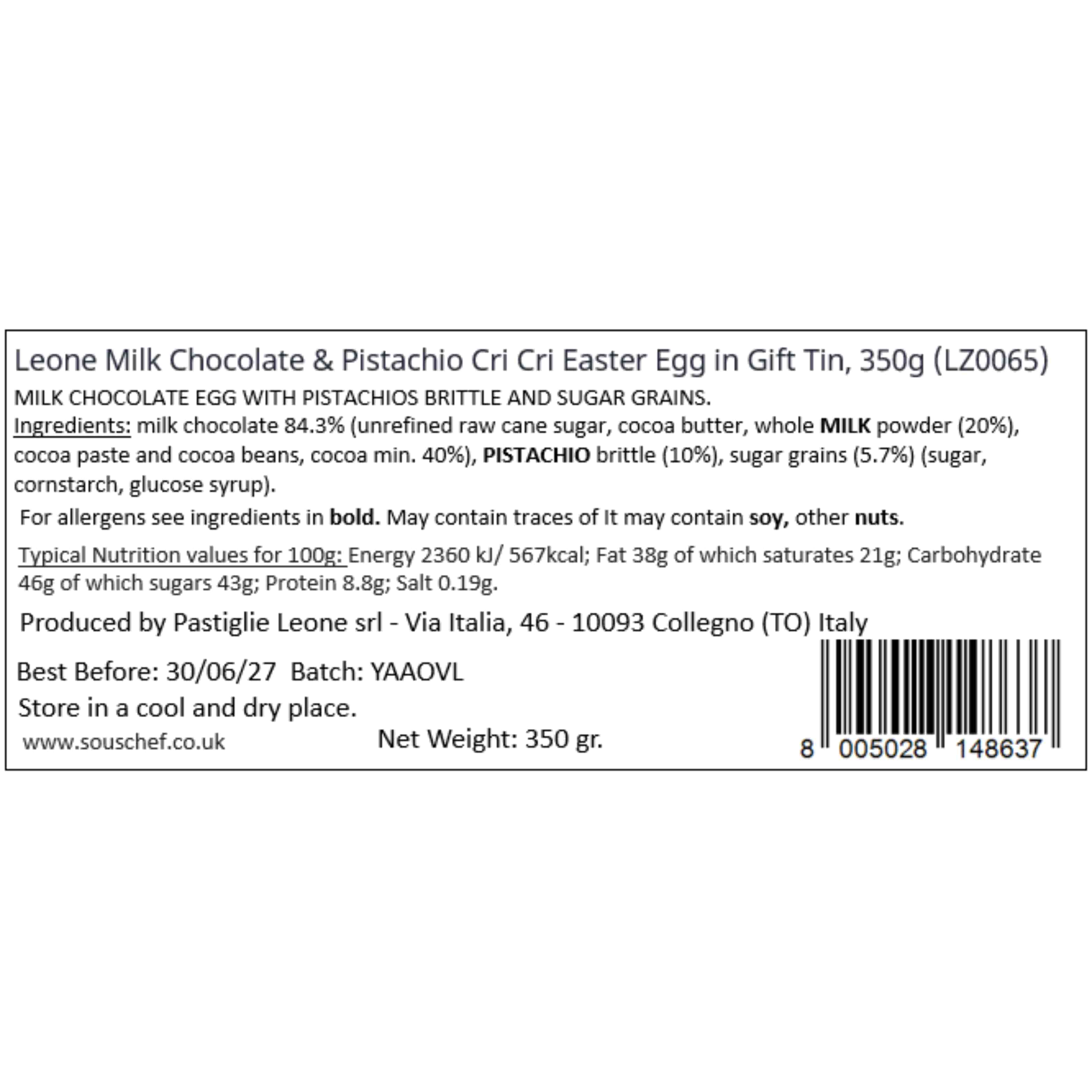 Leone Milk Chocolate & Pistachio Cri Cri Easter Egg in Gift Tin, 350g - Image 3