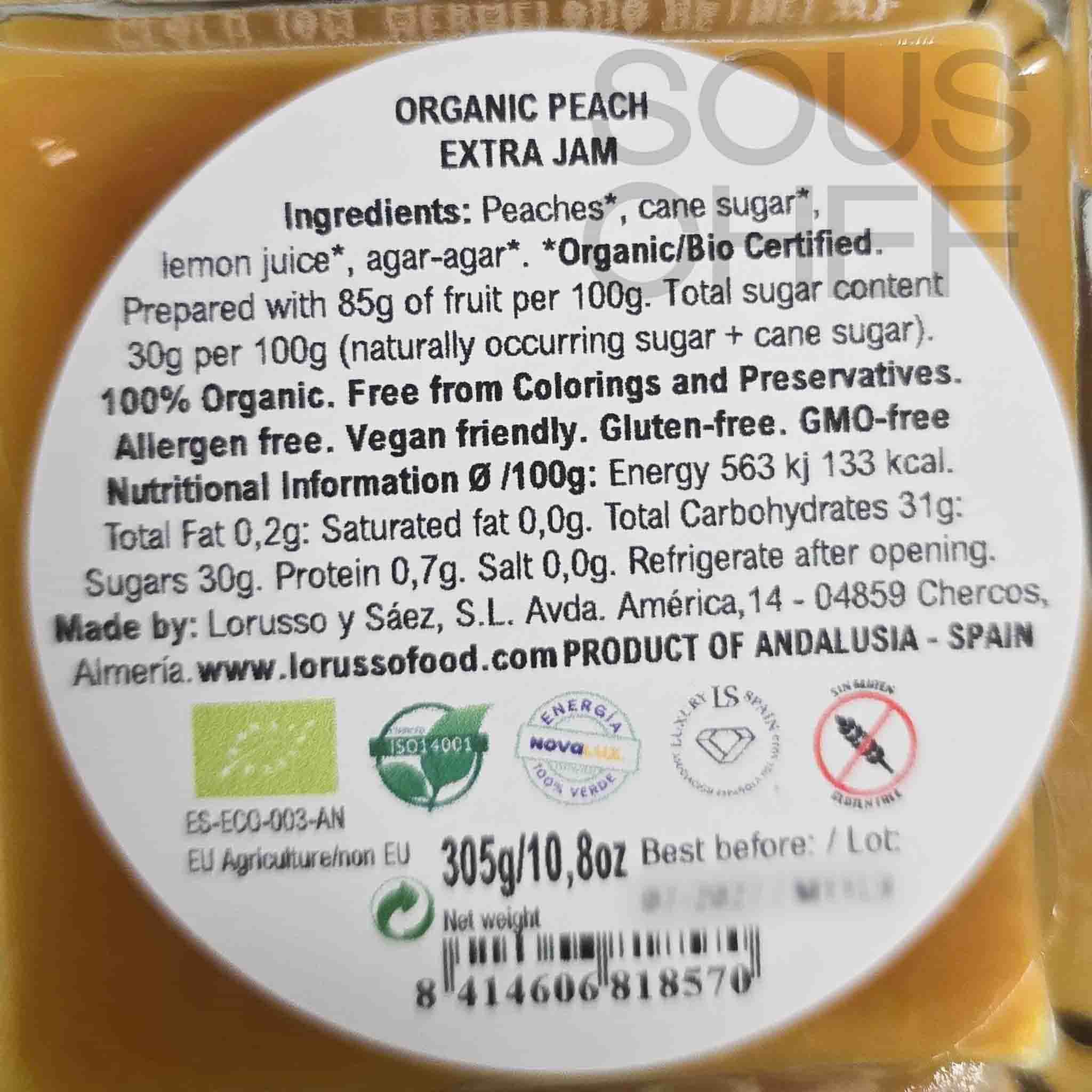 LoRUSSo Organic Artisanal Peach Jam, 305g - Image 2