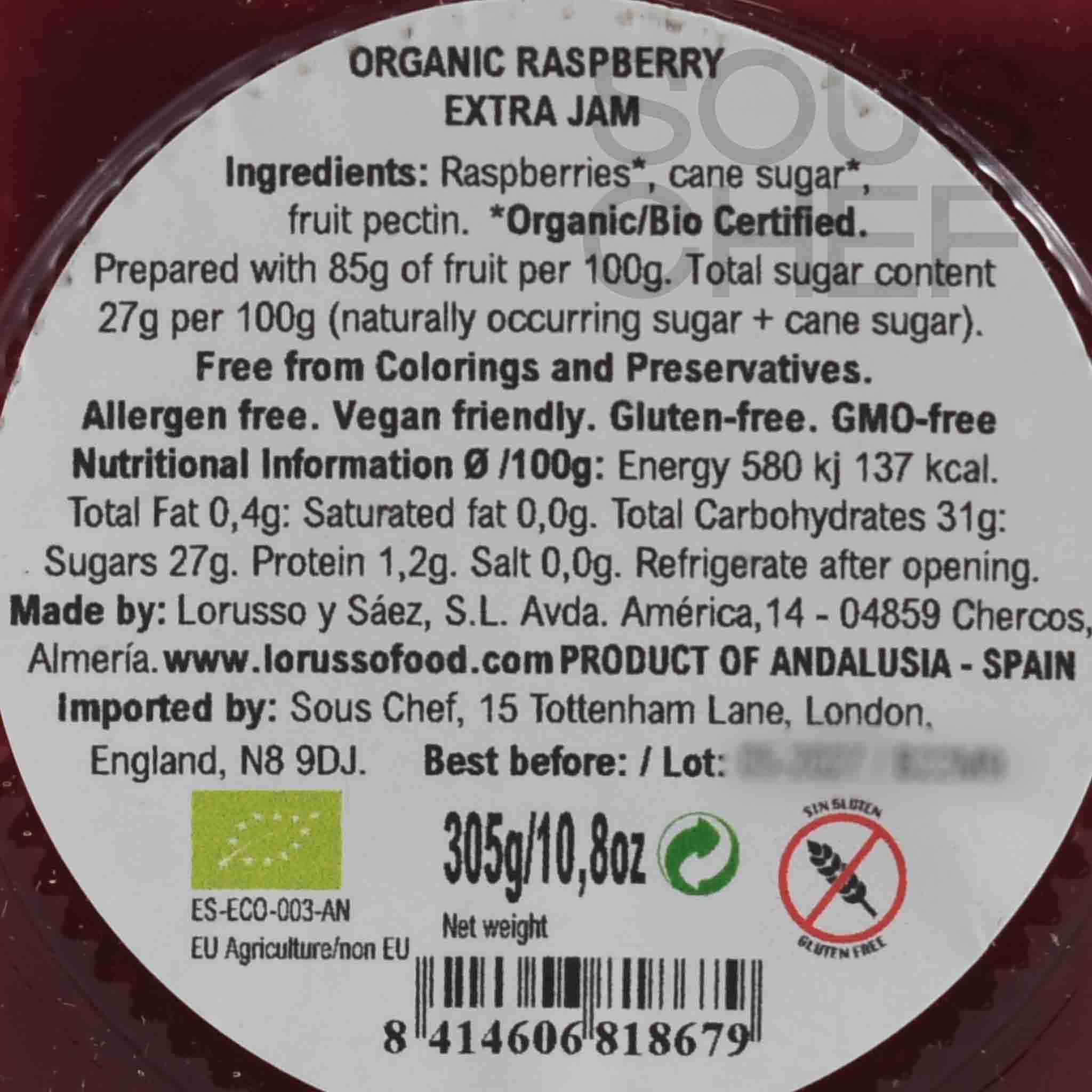 LoRUSSo Organic Artisanal Raspberry Jam, 305g - Image 2