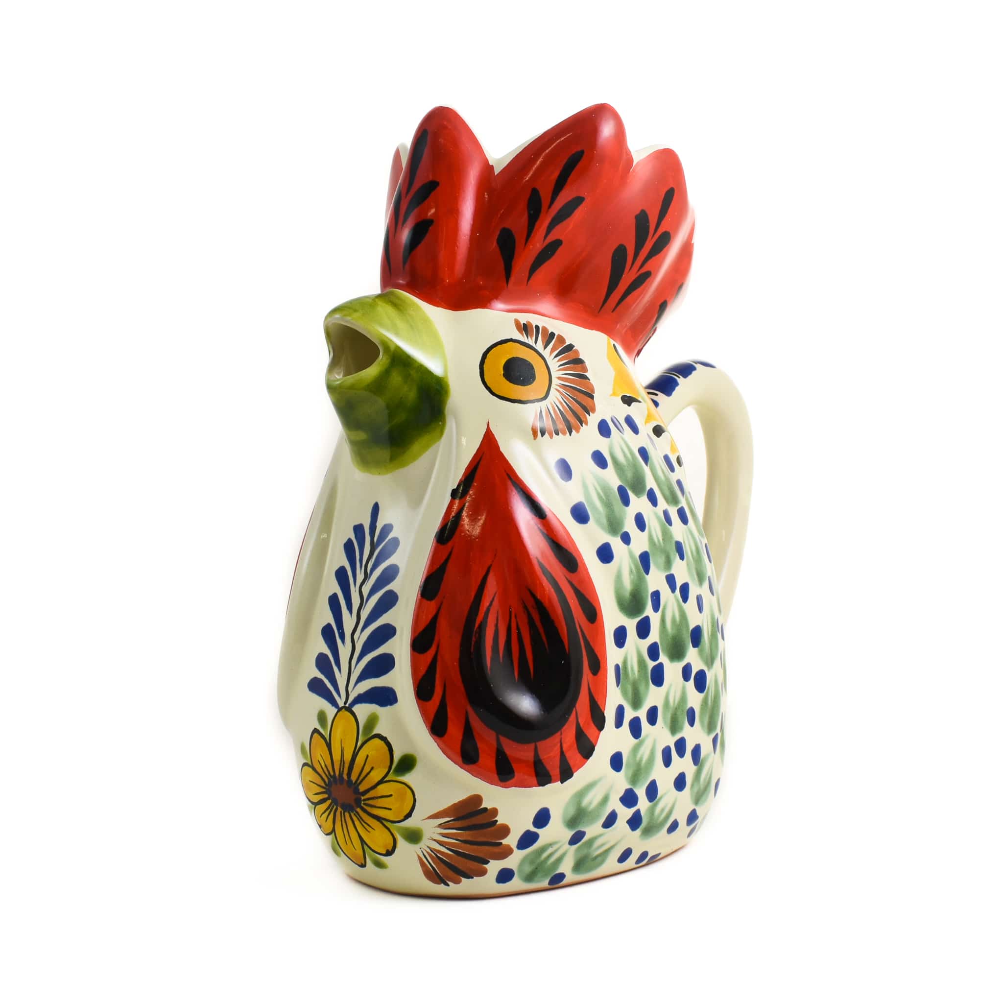 Mexican Hand Painted Blue Rooster Pitcher - Image 2