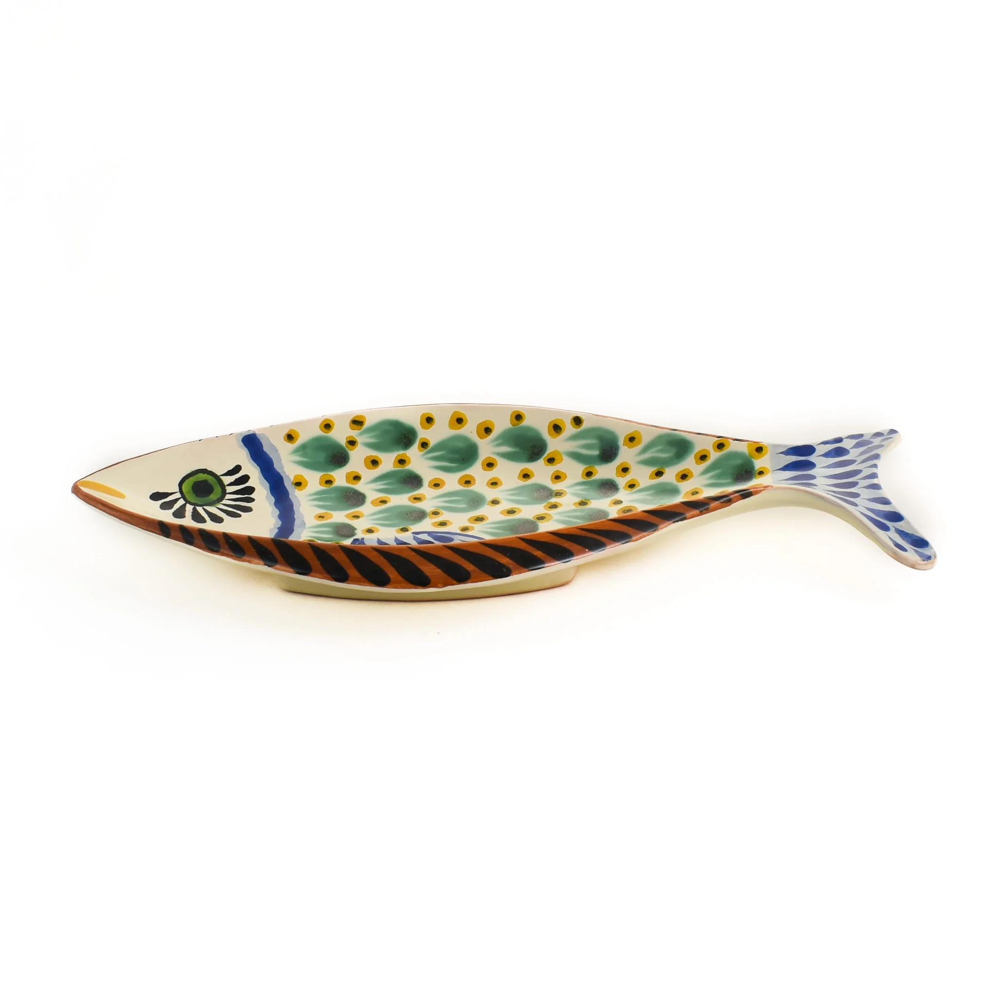Mexican Hand Painted Green Fish Serving Dish, 14x25cm - Image 2