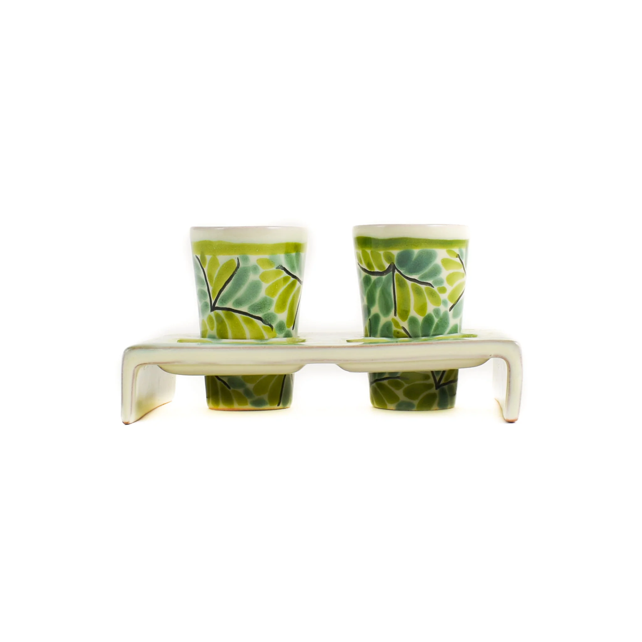 Mexican Hand Painted Green Tequila Cup Set - Image 2