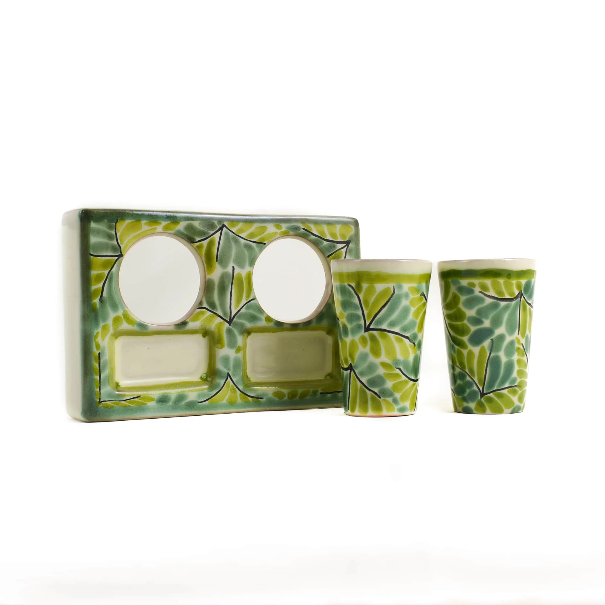 Mexican Hand Painted Green Tequila Cup Set - Image 3