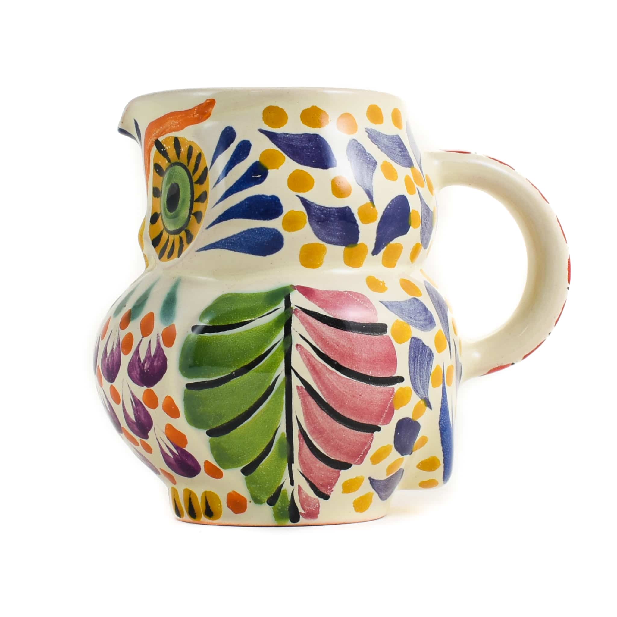 Mexican Hand Painted Orange Owl Milk Jug - Image 2