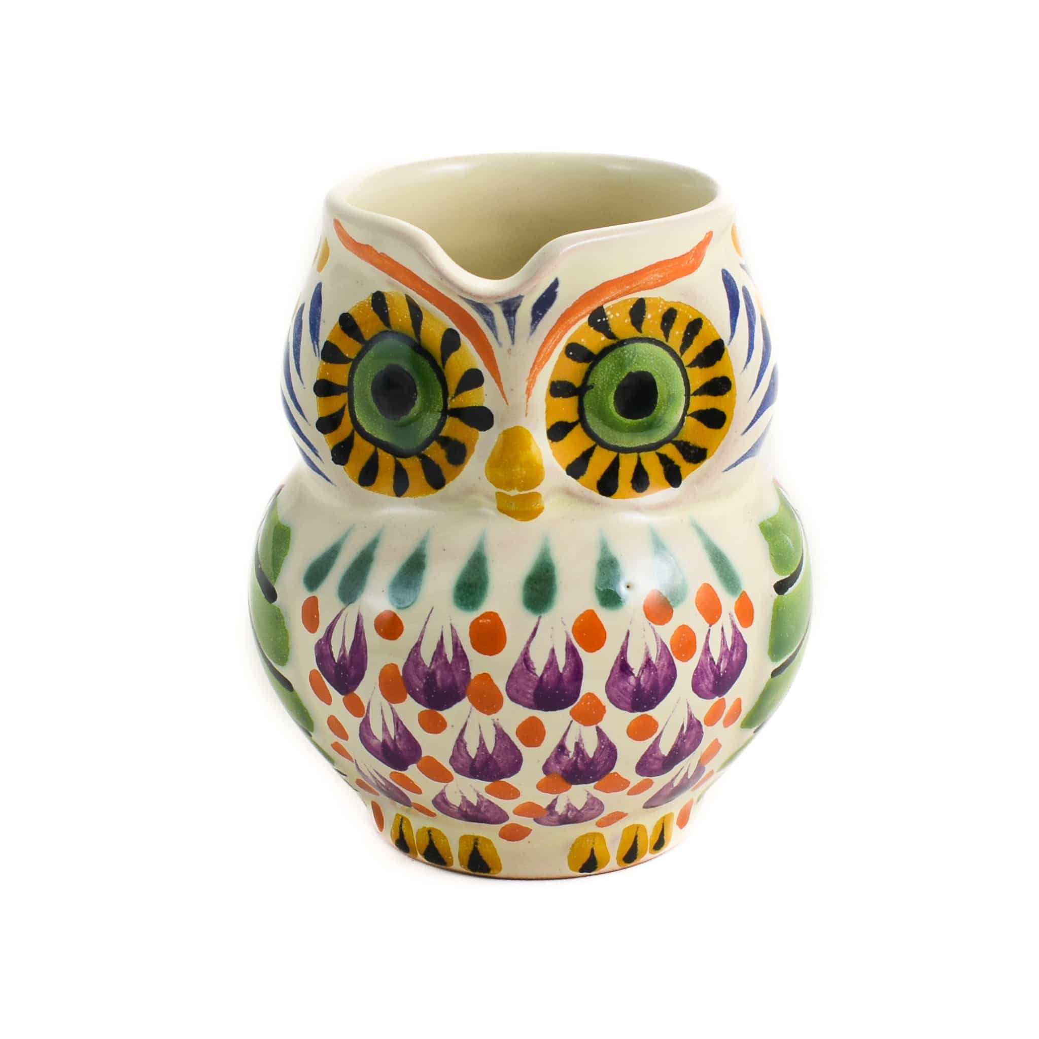 Mexican Hand Painted Orange Owl Milk Jug - Image 3