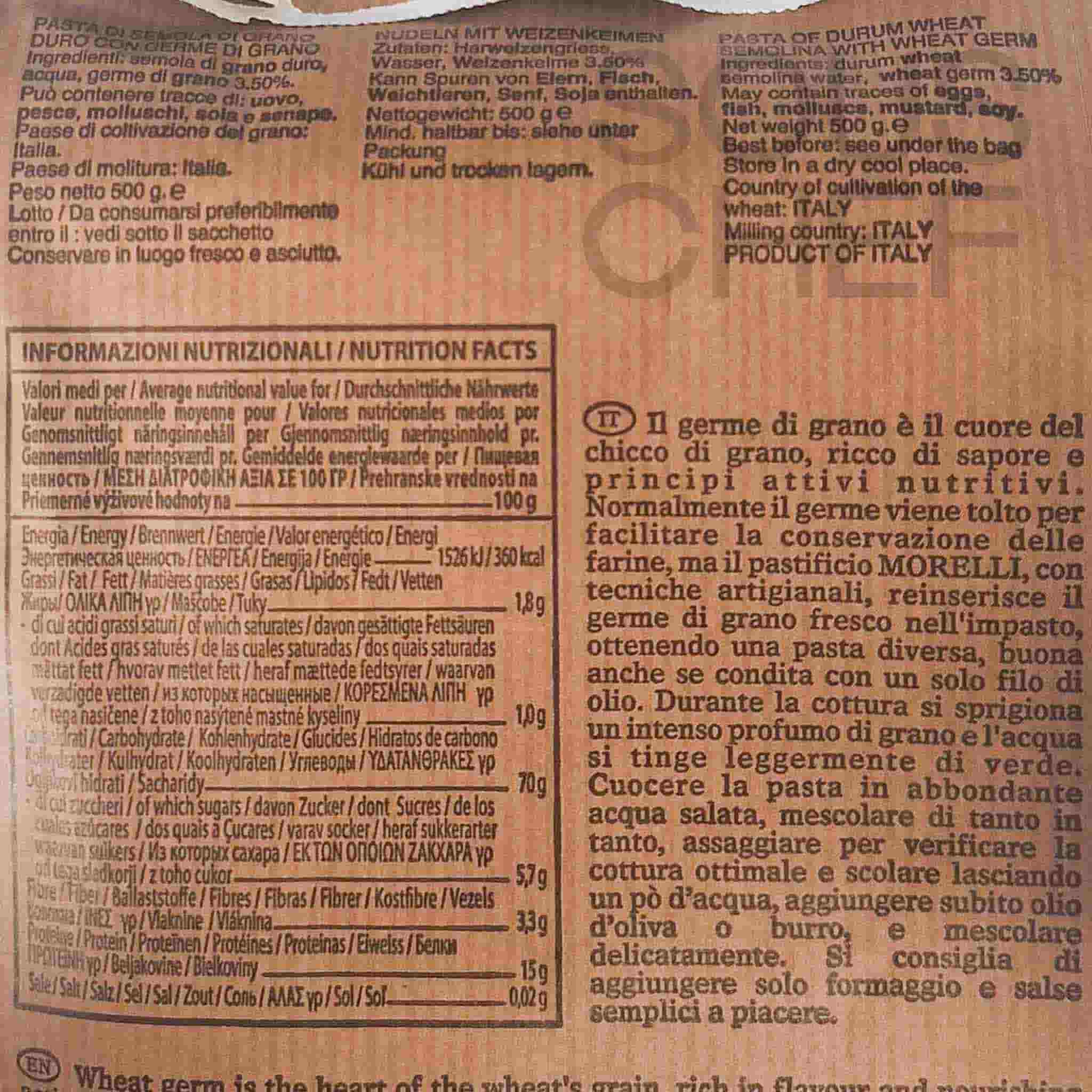 Morelli Penne Pasta with Wheat Germ, 500g - Image 2