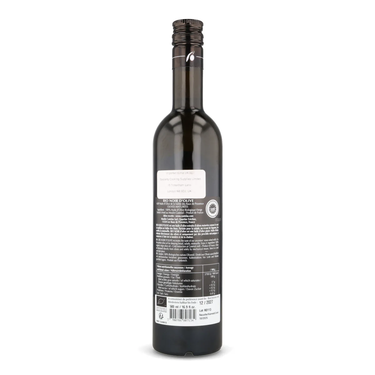 Moulin Castelas AOP Vallee des Baux Organic Virgin Black Olive Oil, 500ml - Image 2
