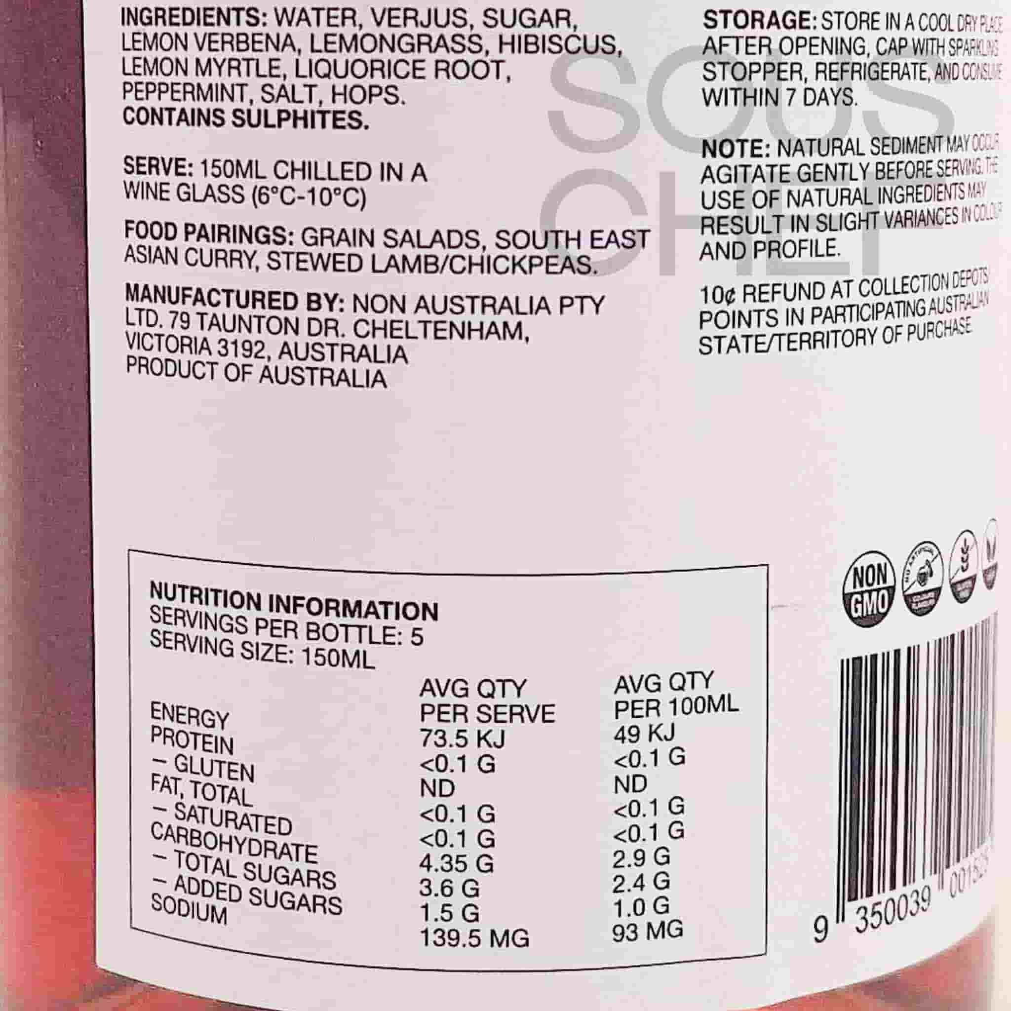NON5 Lemon Marmalade & Hibiscus Non Alcoholic Wine, 750ml - Image 2