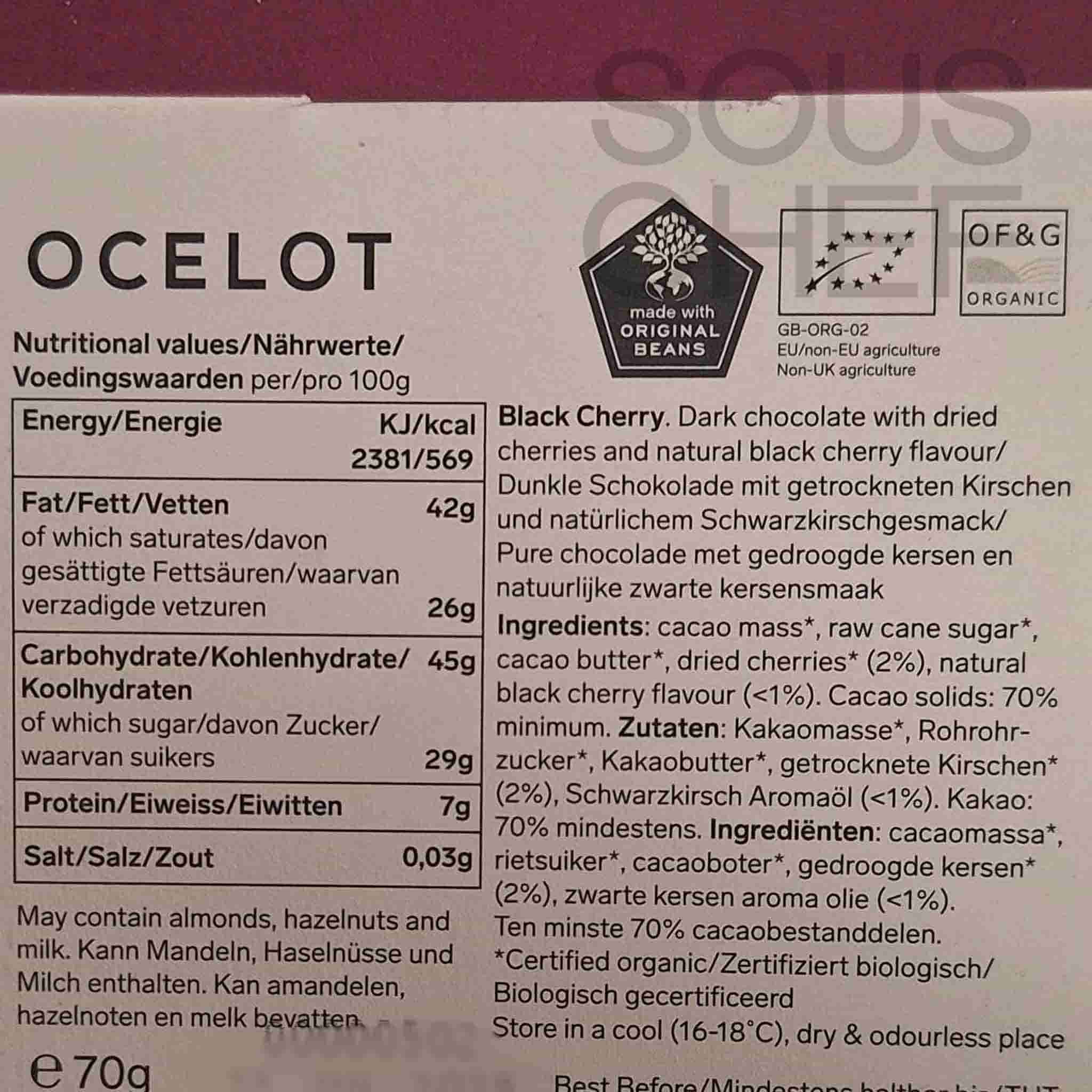 Ocelot Organic Dark Chocolate & Black Cherry Chocolate Bar, 70g - Image 6