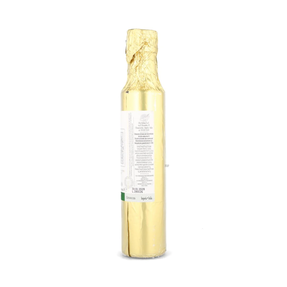 Olio Anfosso Monocultivar Taggiasca Tumai Extra Virgin Olive Oil in Gold Bottle - Image 4