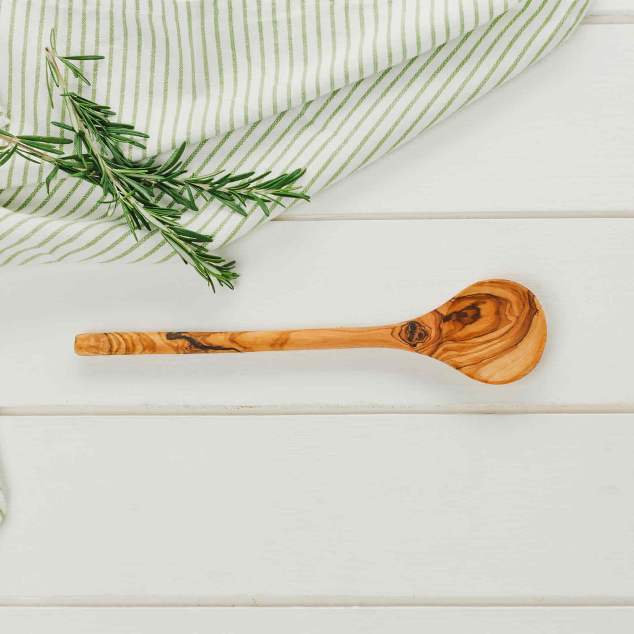Olive Wood Round Spoon, 30cm - Image 2