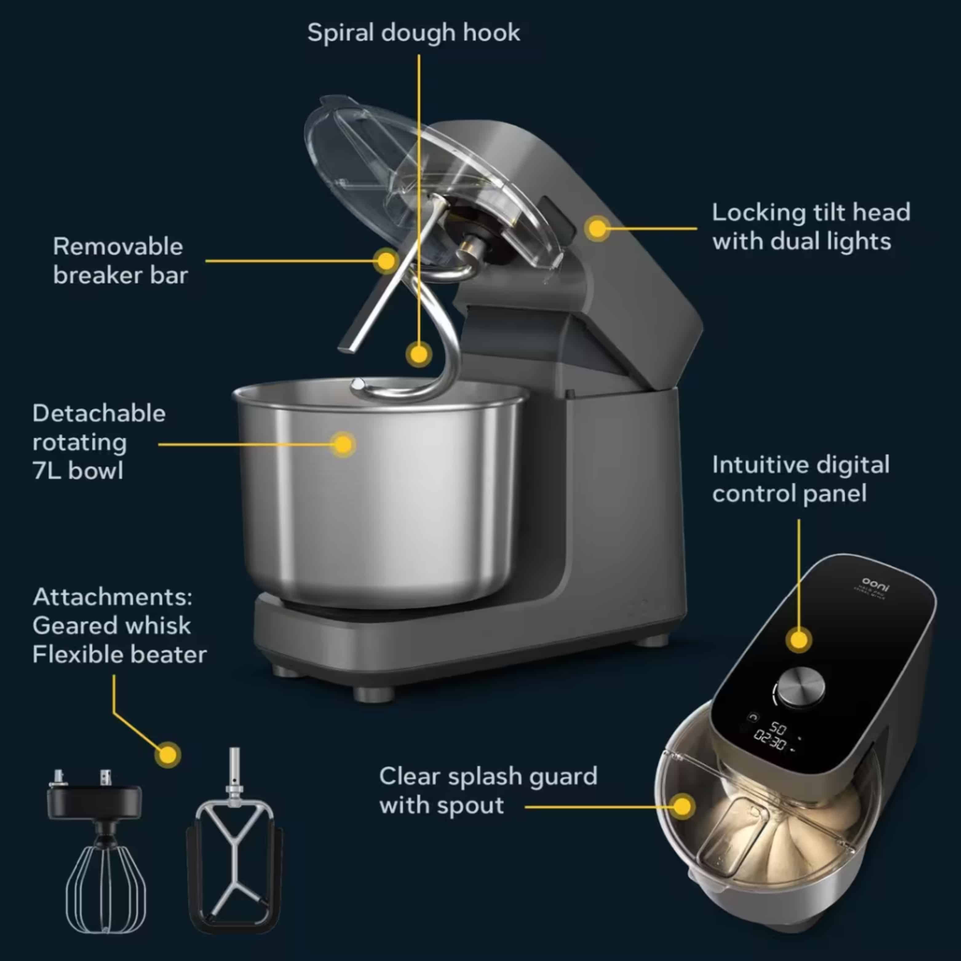 Ooni Halo Pro Charcoal Grey Spiral Stand Mixer - Image 3