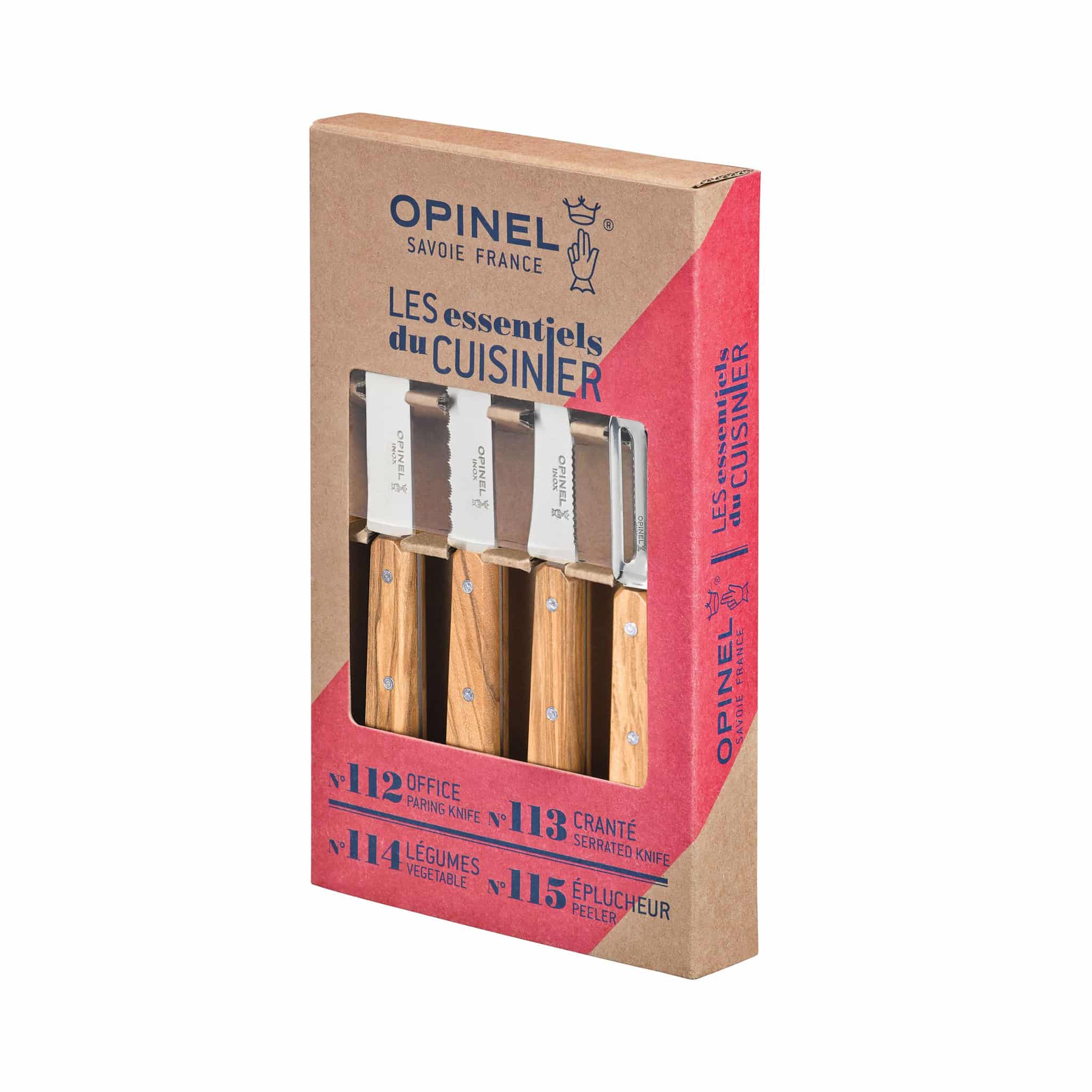 Opinel 4 Piece Olive Wood Handle Kitchen Essentials Knife Set