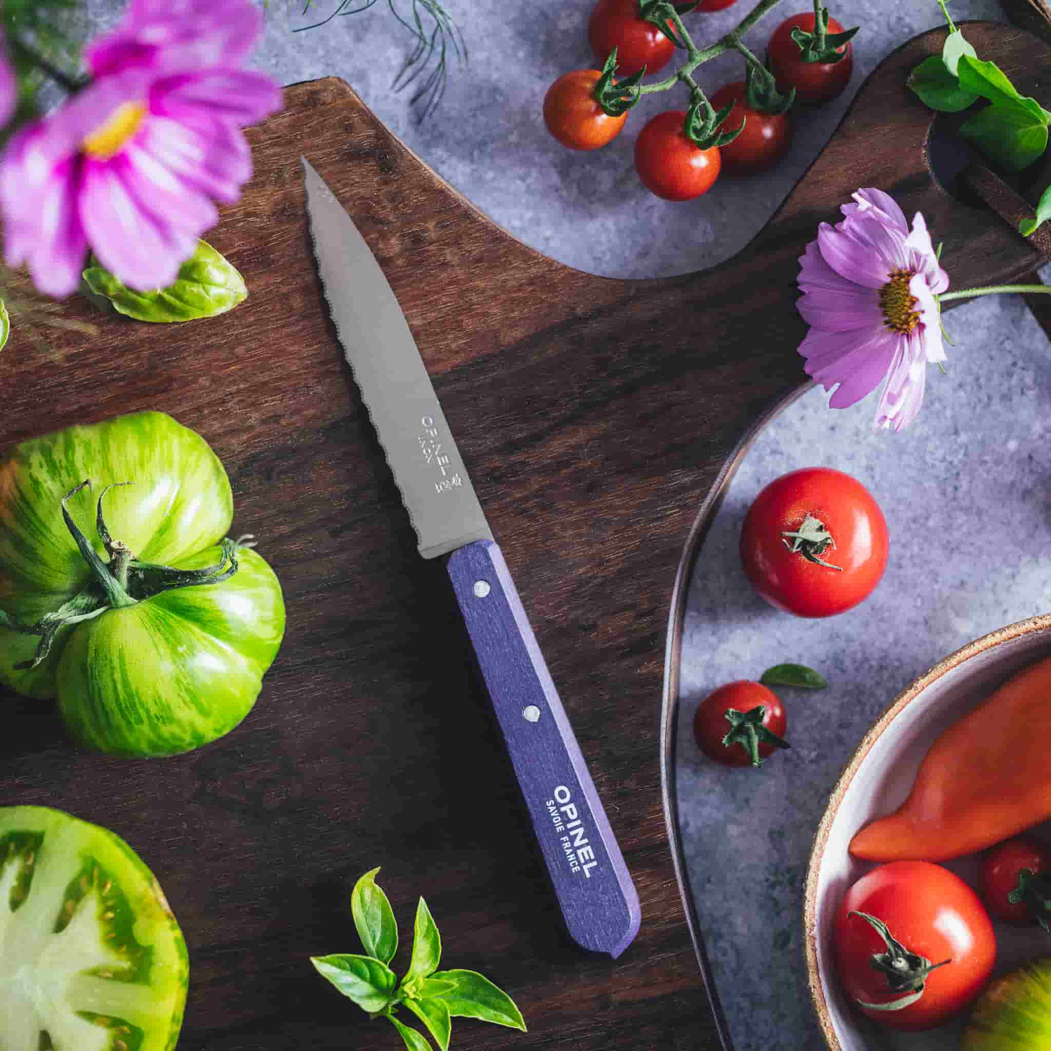 Opinel No 113 Violet Beechwood Handle Serrated Paring Knife, 10cm - Image 2