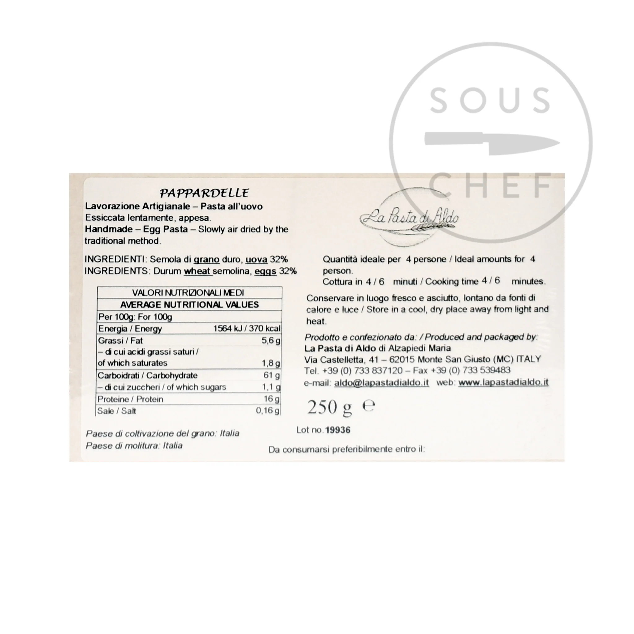 Pasta Di Aldo Pappardelle Egg Pasta, 250g - Image 3