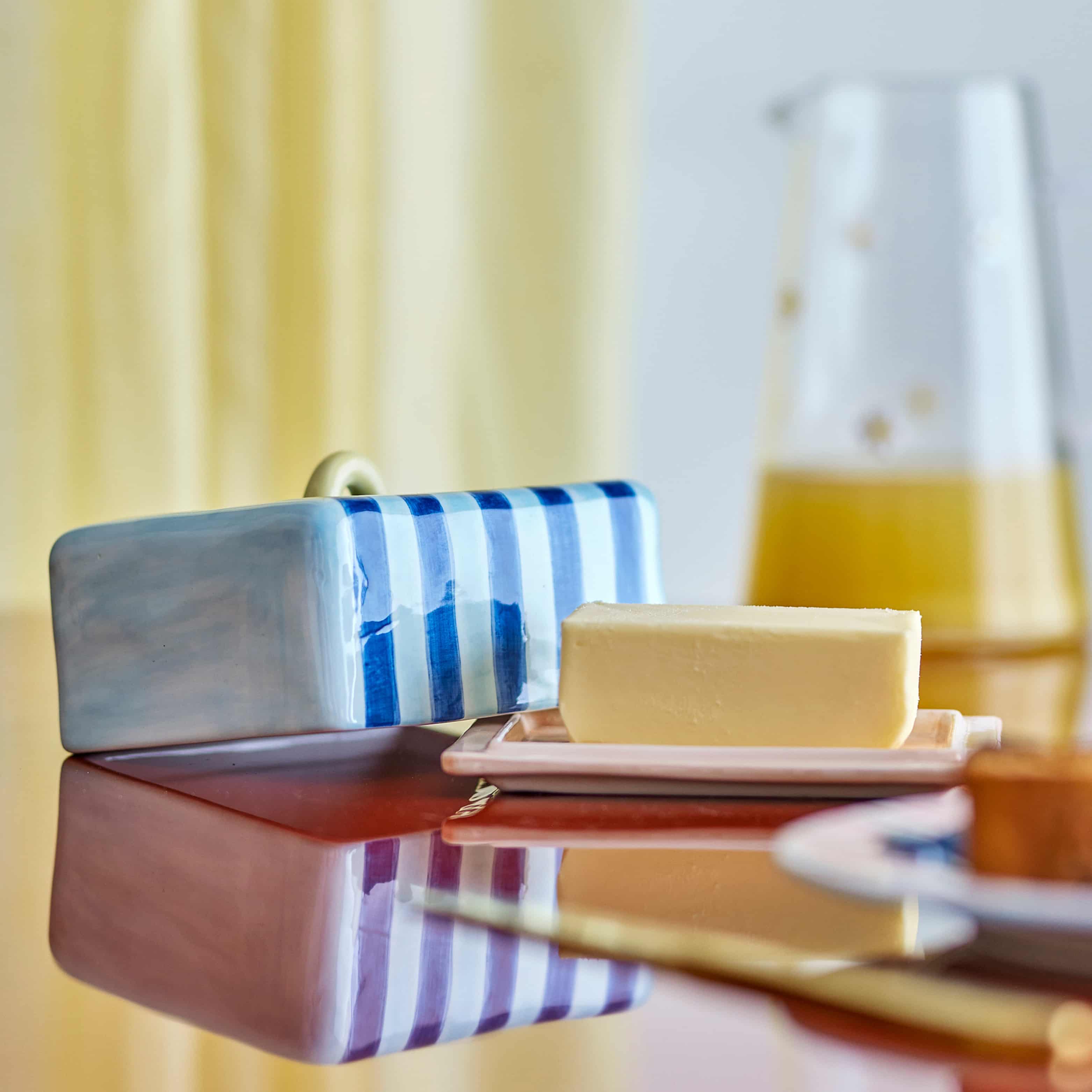 Phoenix Blue & Yellow Striped Butter Dish, 440ml - Image 3