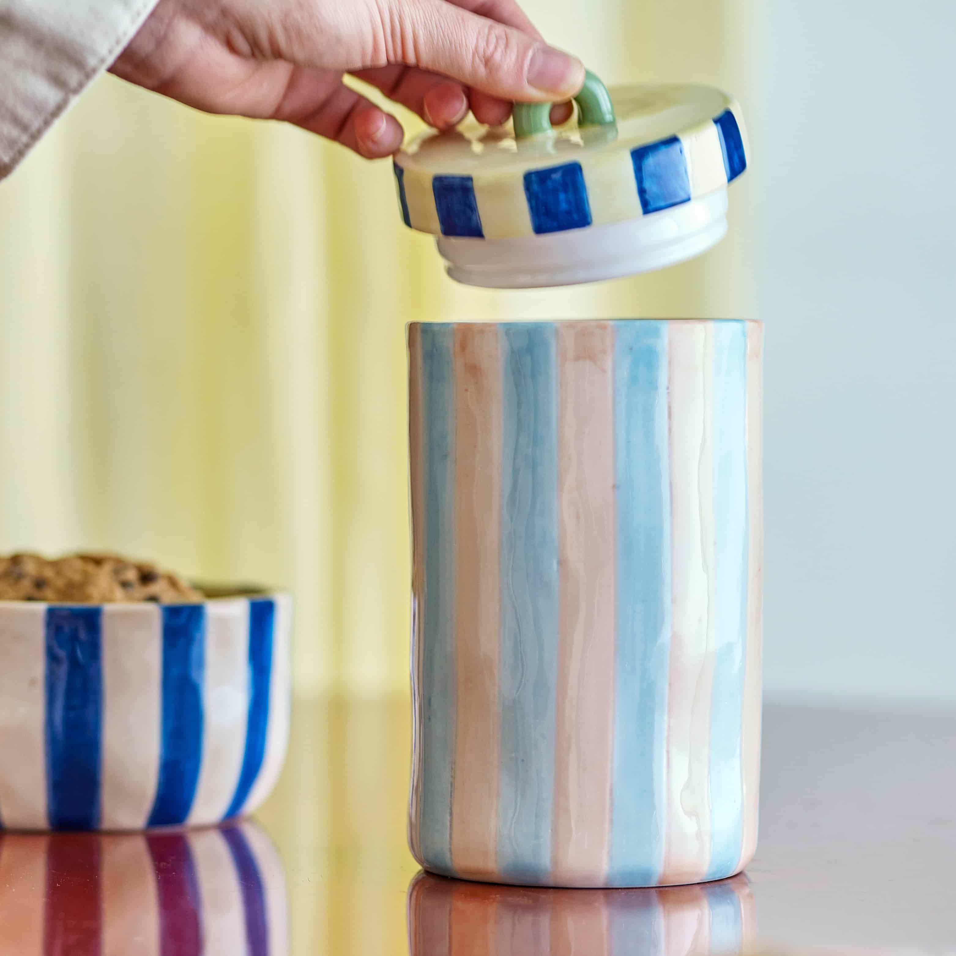 Phoenix Blue & Yellow Striped Storage Jar with Lid, 500ml - Image 3
