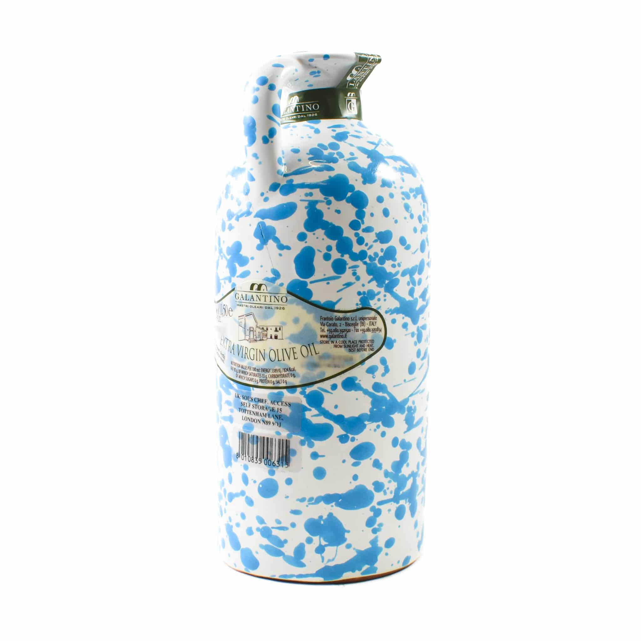 Puglian Extra Virgin Olive Oil in Light Blue Splatter Ceramic Bottle, 500ml - Image 2