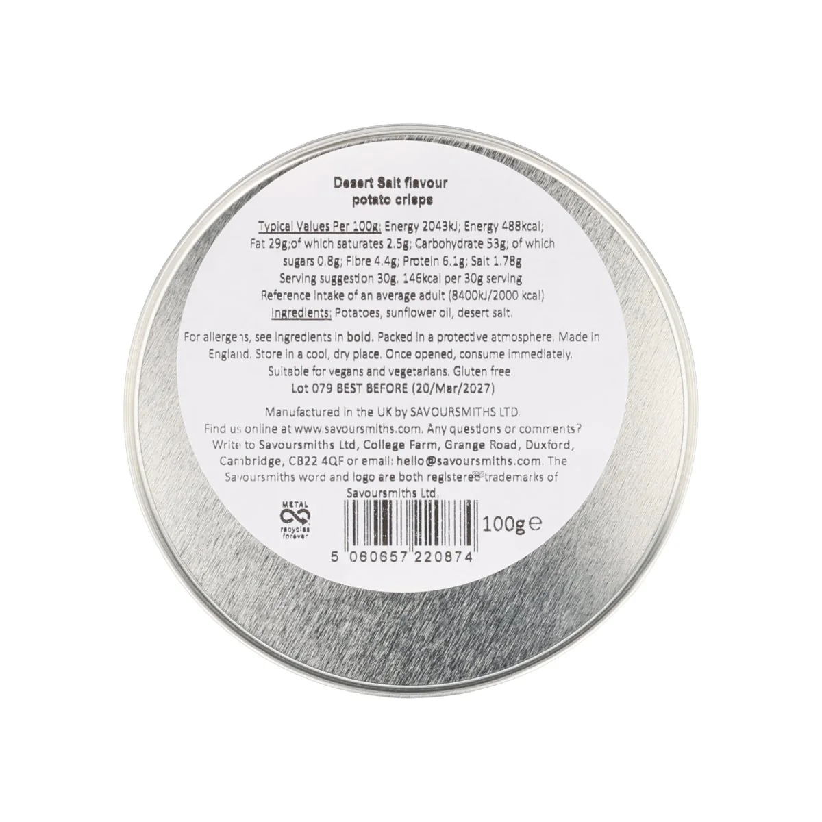 Savoursmiths Desert Salt Crisps in Tin, 100g - Image 2