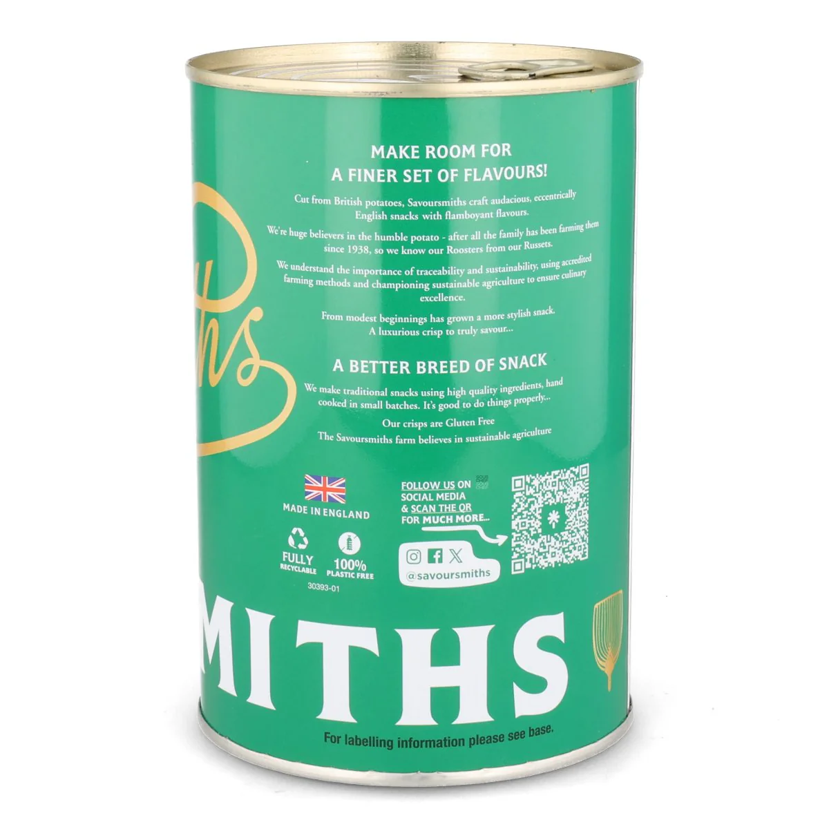 Savoursmiths Somerset Cheddar & Shallot Crisps in Tin, 100g - Image 2