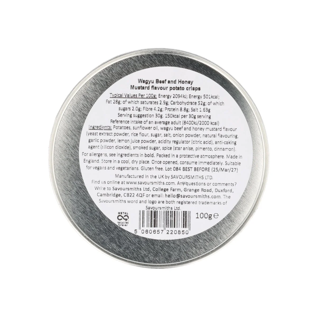 Savoursmiths Vegan Wagyu Beef with Honey & Mustard Crisps in Tin, 100g - Image 2