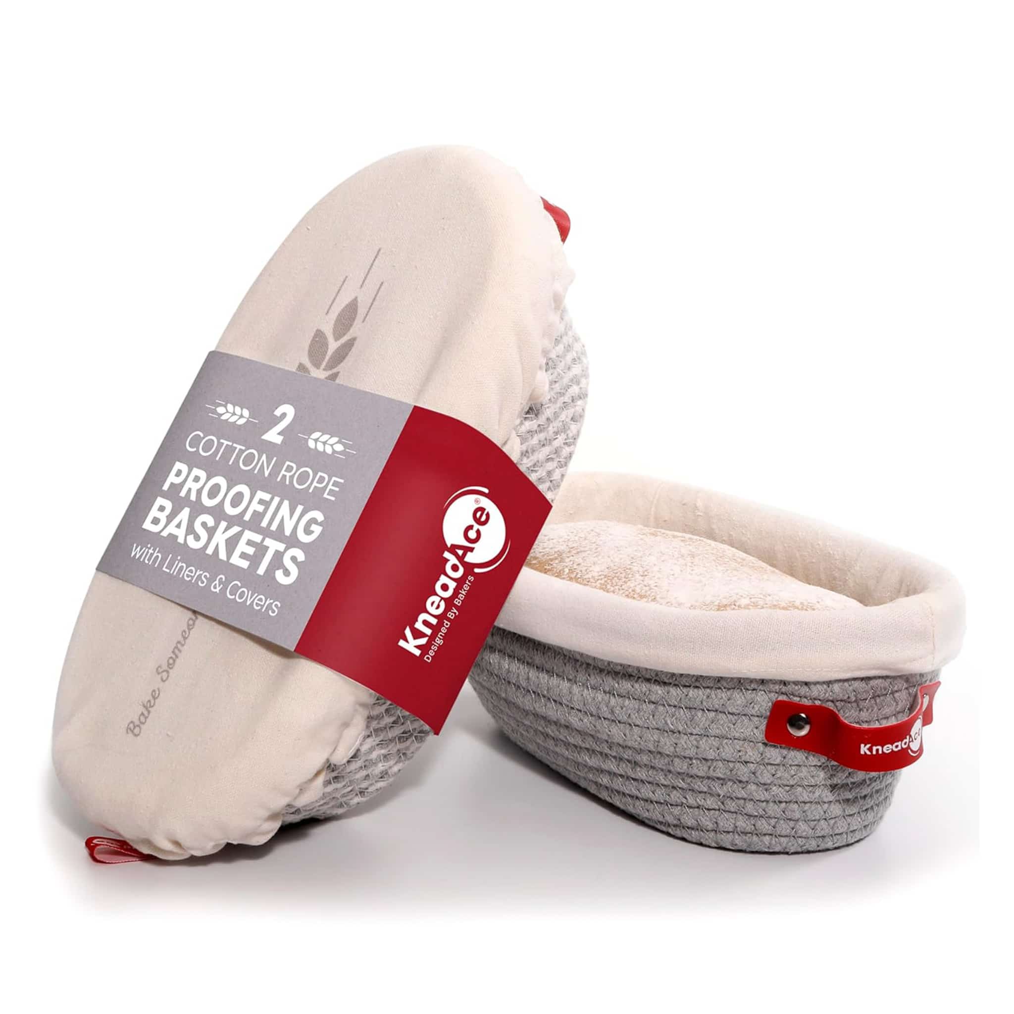 Set of 2 KneadAce Oval Cotton Rope Bannetons with Liner & Cover