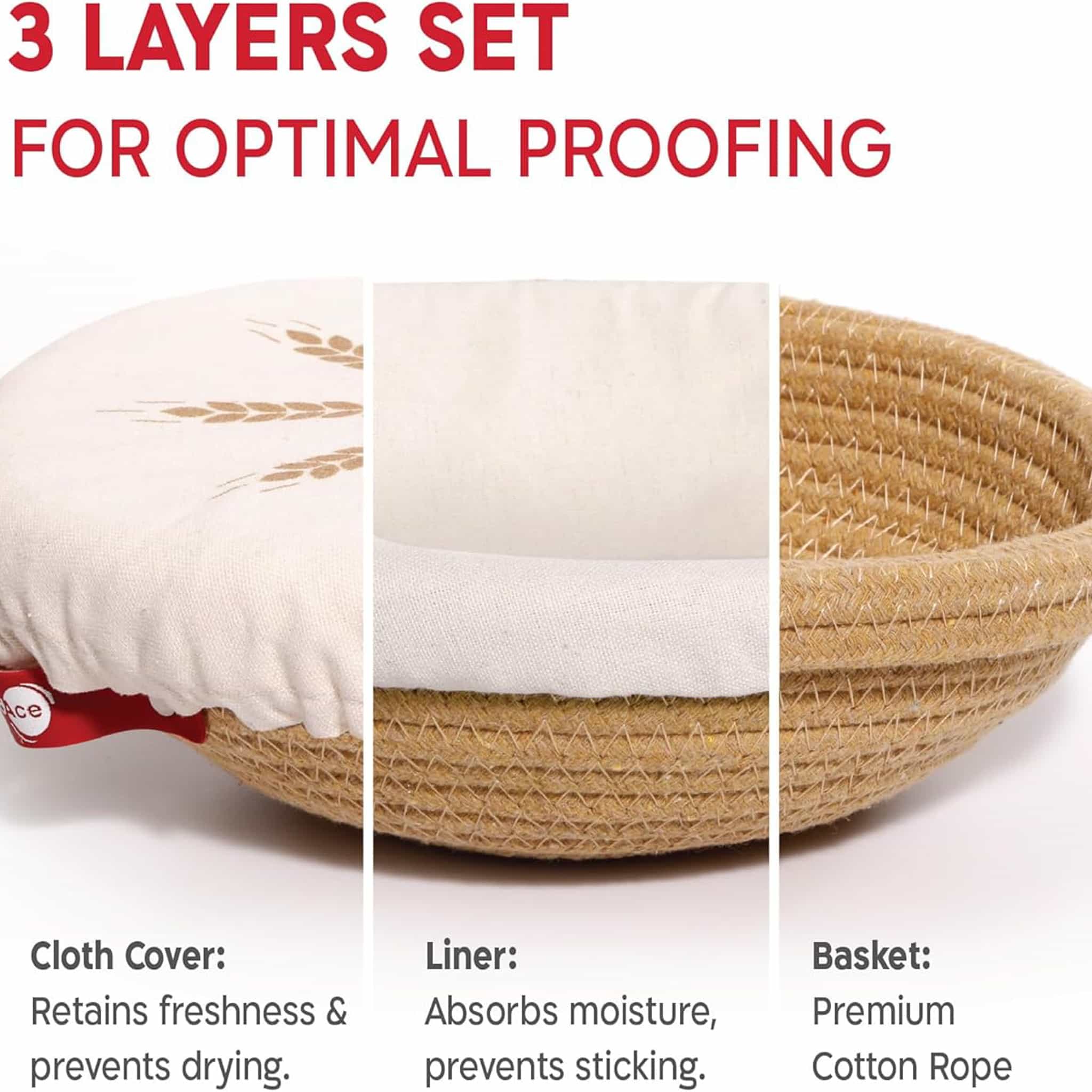 Set of 2 KneadAce Round Cotton Rope Bannetons with Liner & Cover - Image 2