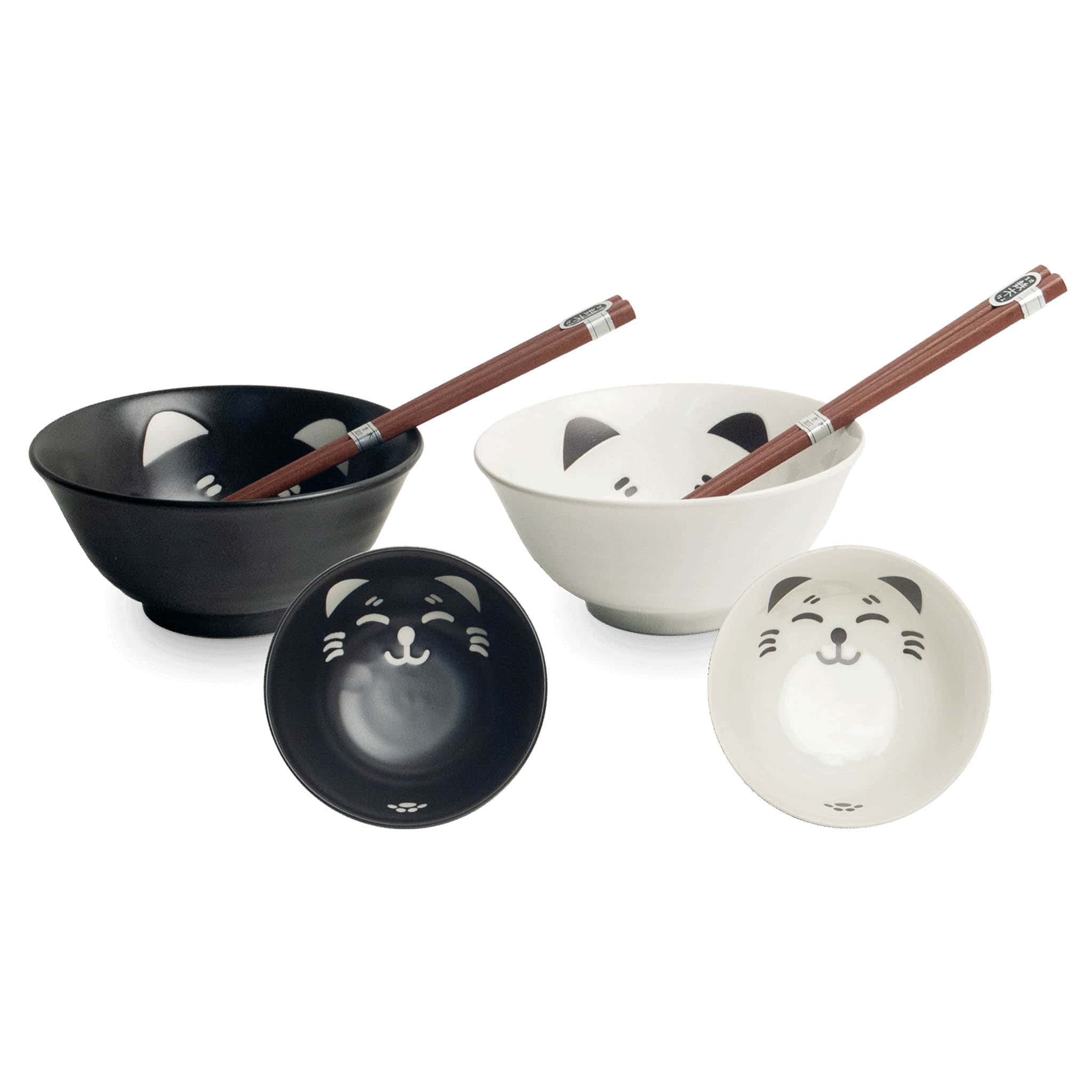 Set of 2 Lucky Cat Japanese Rice Bowls with Chopsticks - Image 2