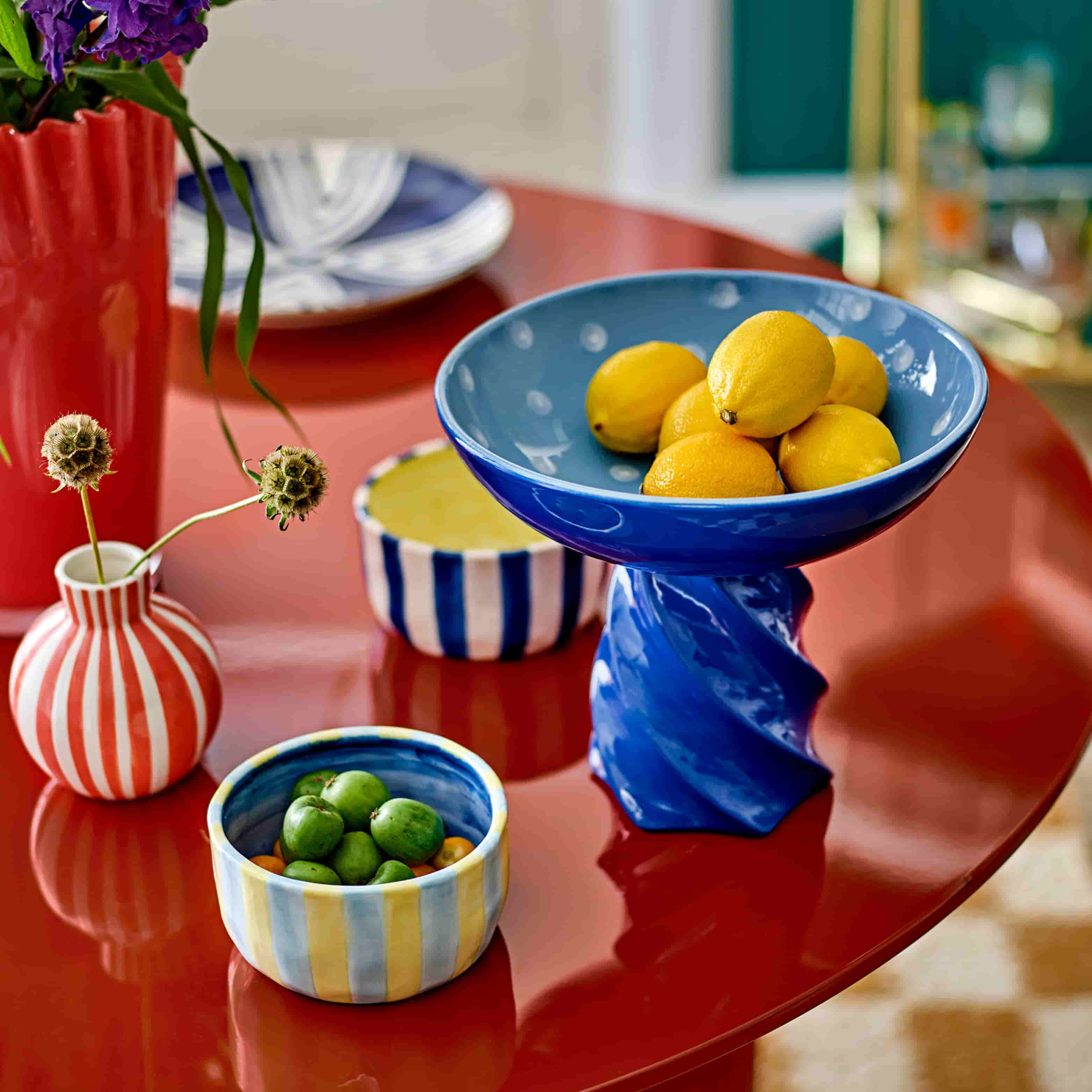 Set of 2 Phoenix Blue & Yellow Striped Bowls, 13cm - Image 3