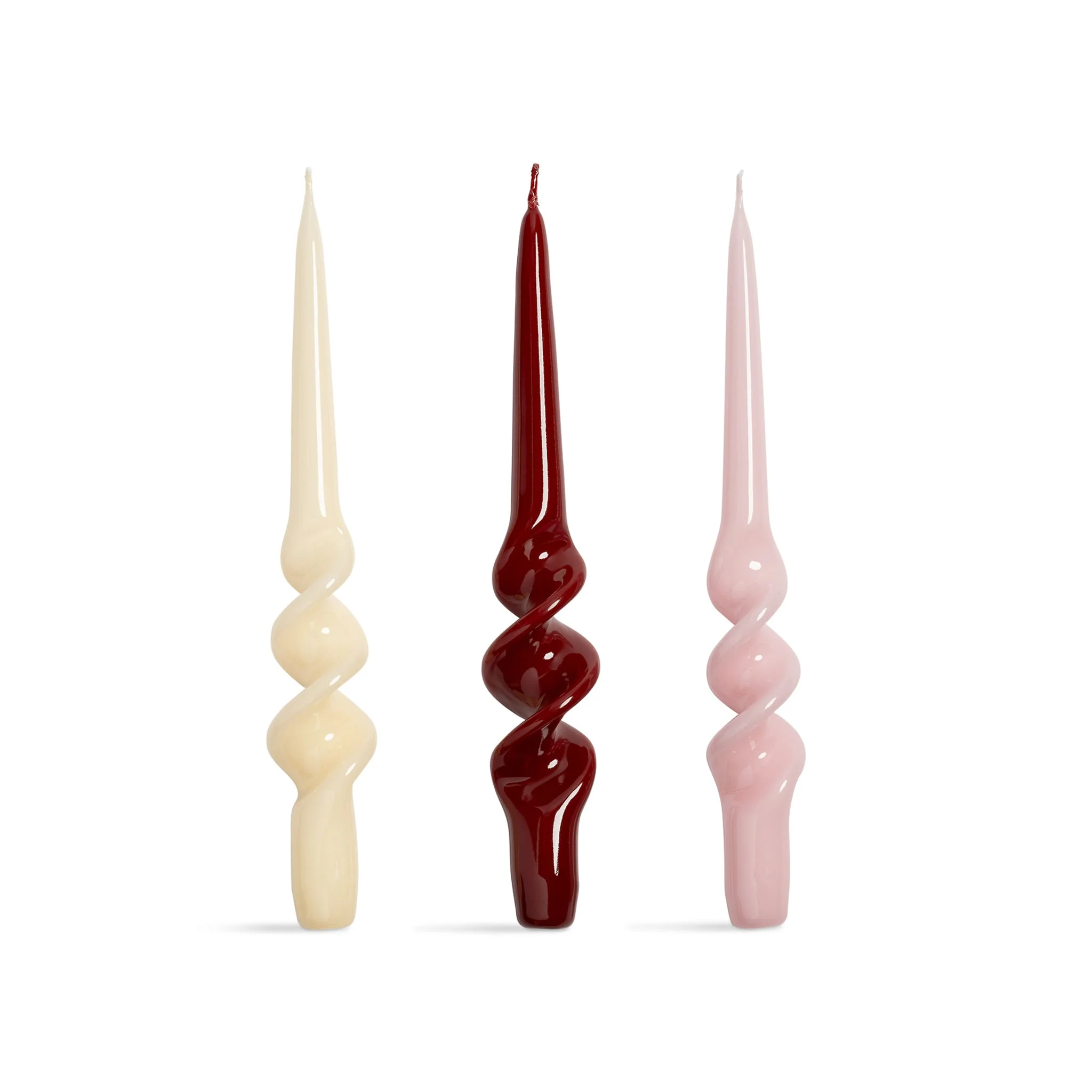 Set of 3 Red and Purple Spiral Candles